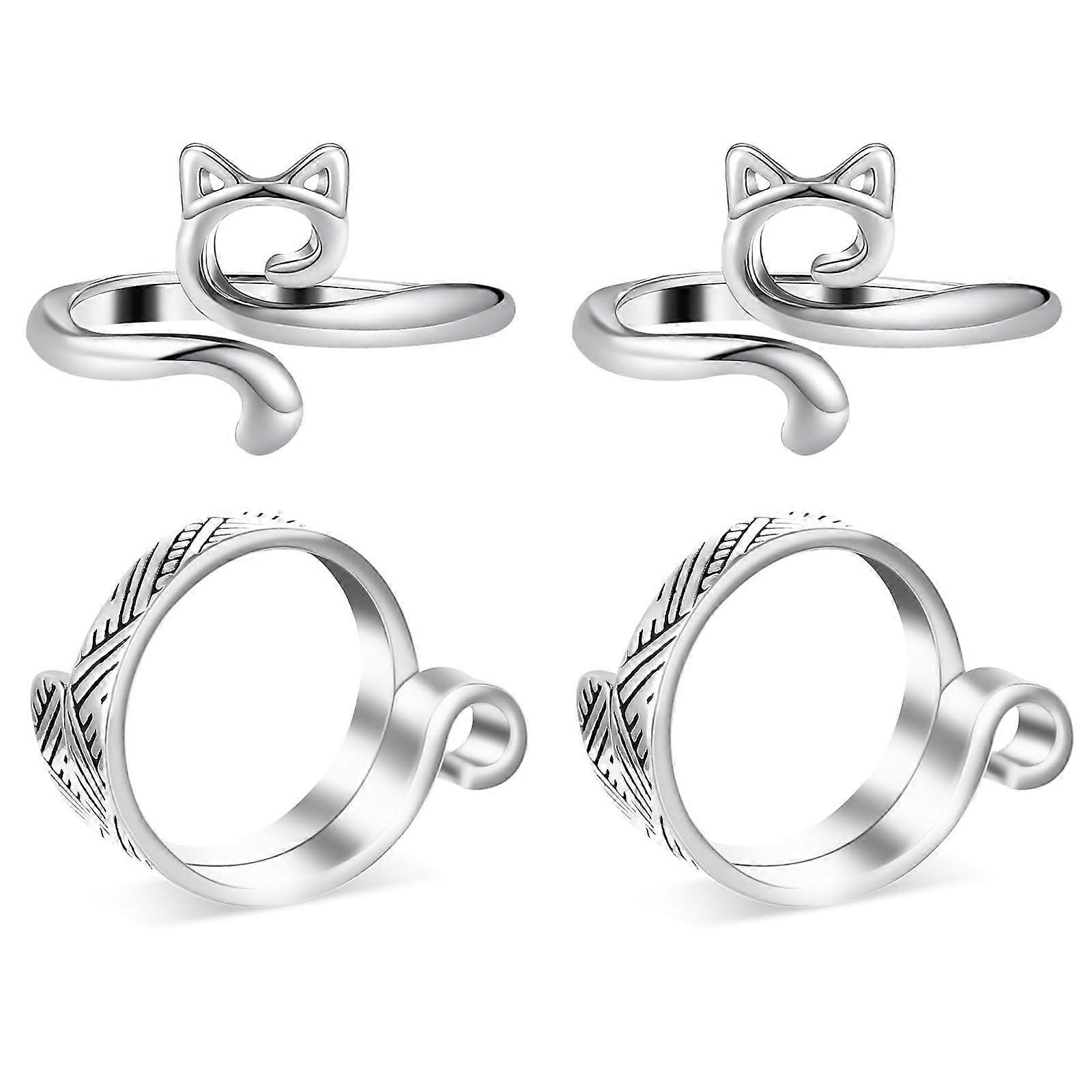 4 Pack Adjustable Knitting Rings Crochet Finger Loop Yarn Guide, Weaving Hook, Braided Open Thimble for DIY Crafts