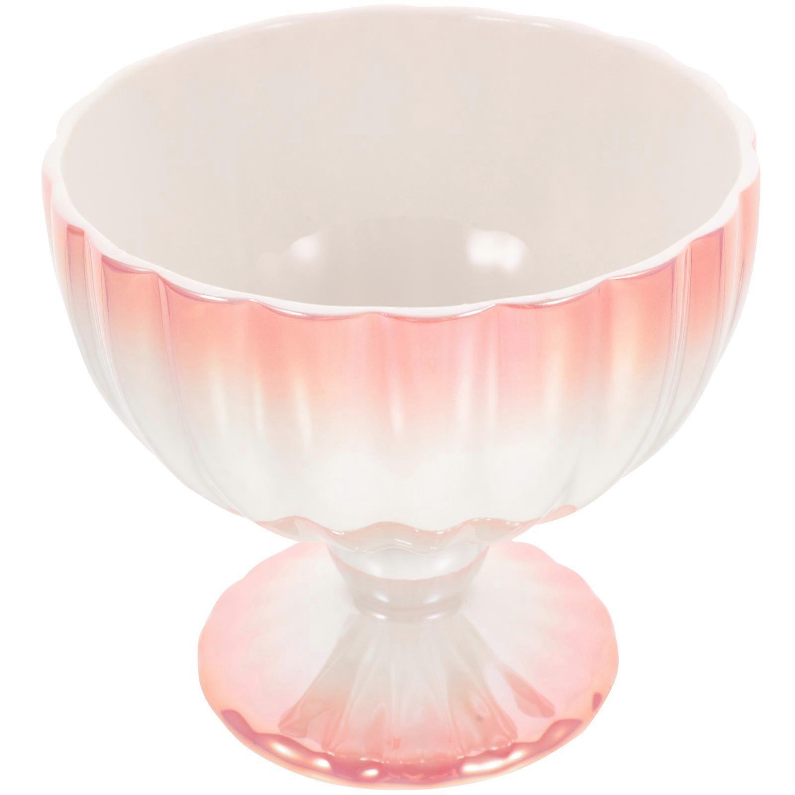 4Pcs Ceramic Dessert Cup Pink Ice Cream Cup for Storage High Base