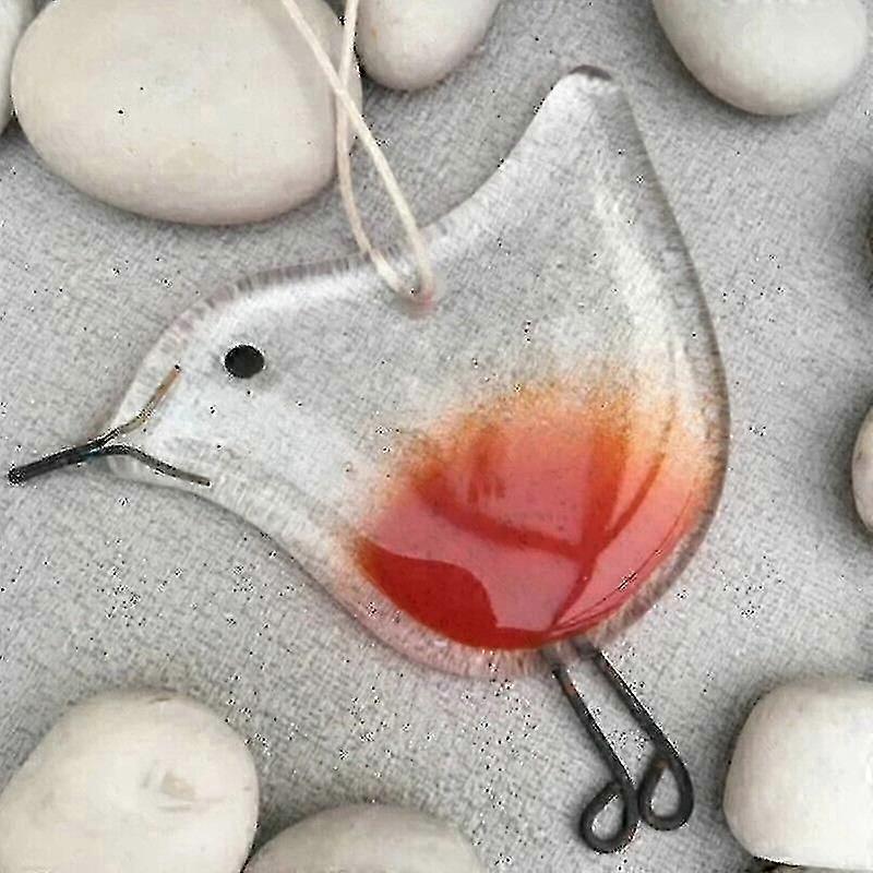 Fused Glass Red Robins Christmas Tree Decoration Pendant
