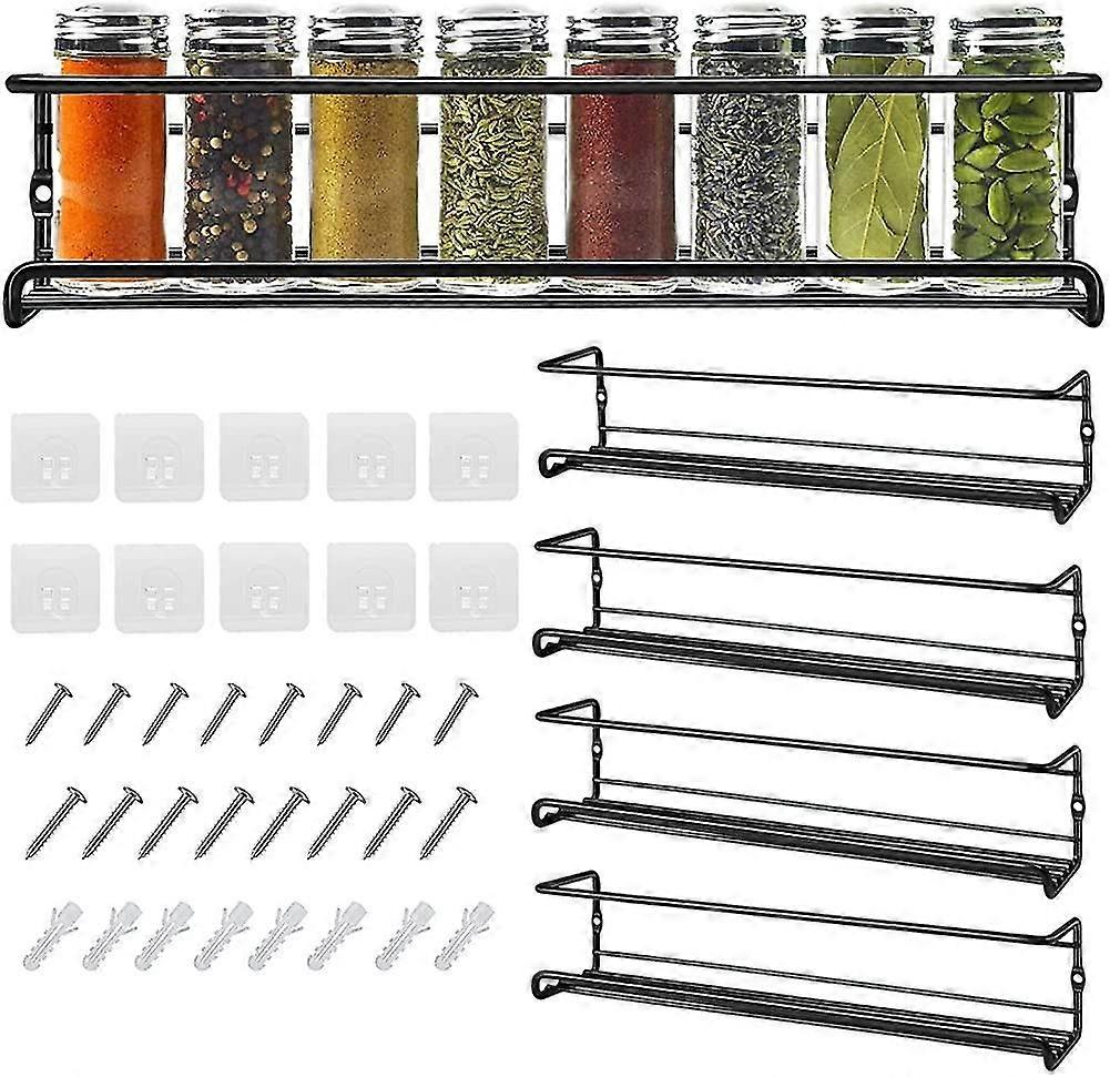 Wandmontiertes Metall-Gewürzregal-Set von 4, selbstklebendes Küchen- Gewürzgestell ohne
