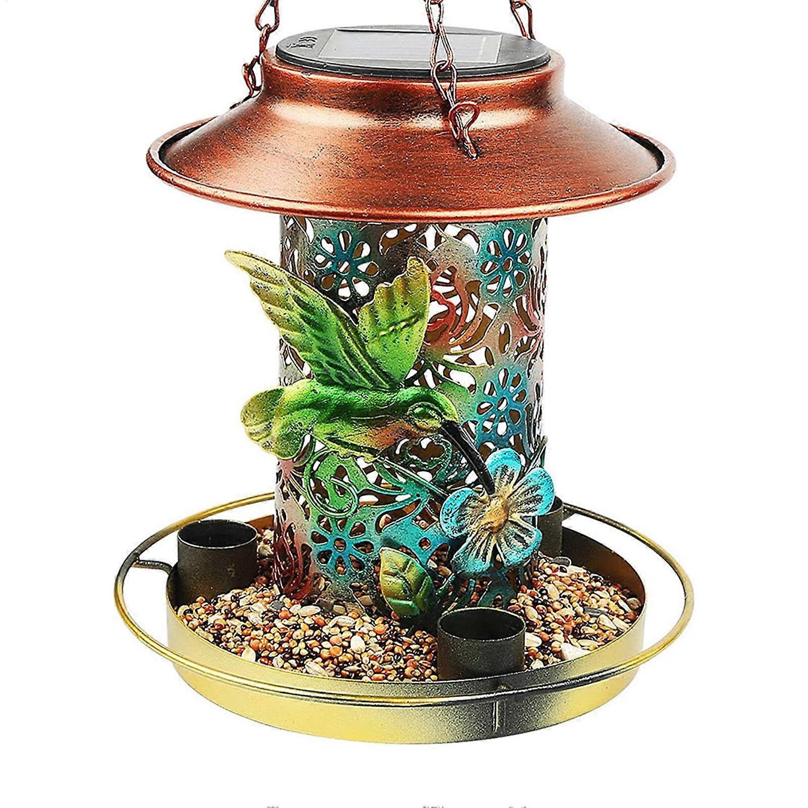 Wild Bird Feeder Solar Powered Hummingbird Feeder With LED Light For Lawn Patio Balcony Garden