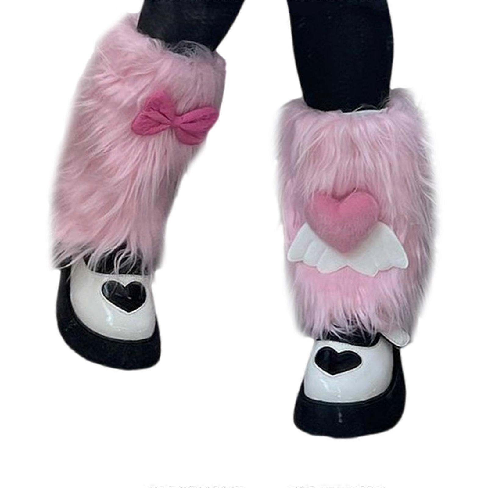 מחממי רגליים רכה בסגנון Harajuku לנשים, לבבות תלת מימדיים וקשתות, כיסויי מגפיים קטיפה, גרביים ללא רגליים, קרסוליות רגליים למסיבות תחפושות, צבעים שונים