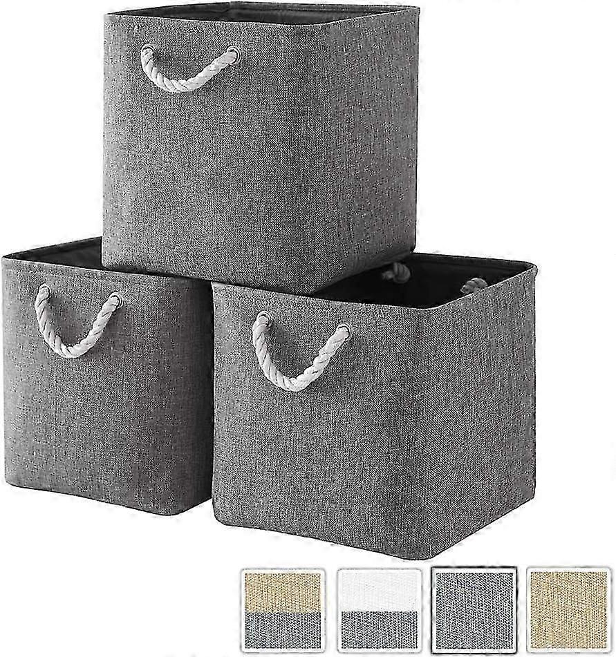 Bedside Table Fabric Storage Box, Gray Storage Basket (33x33x33cm) (Foldable, Set of 3)