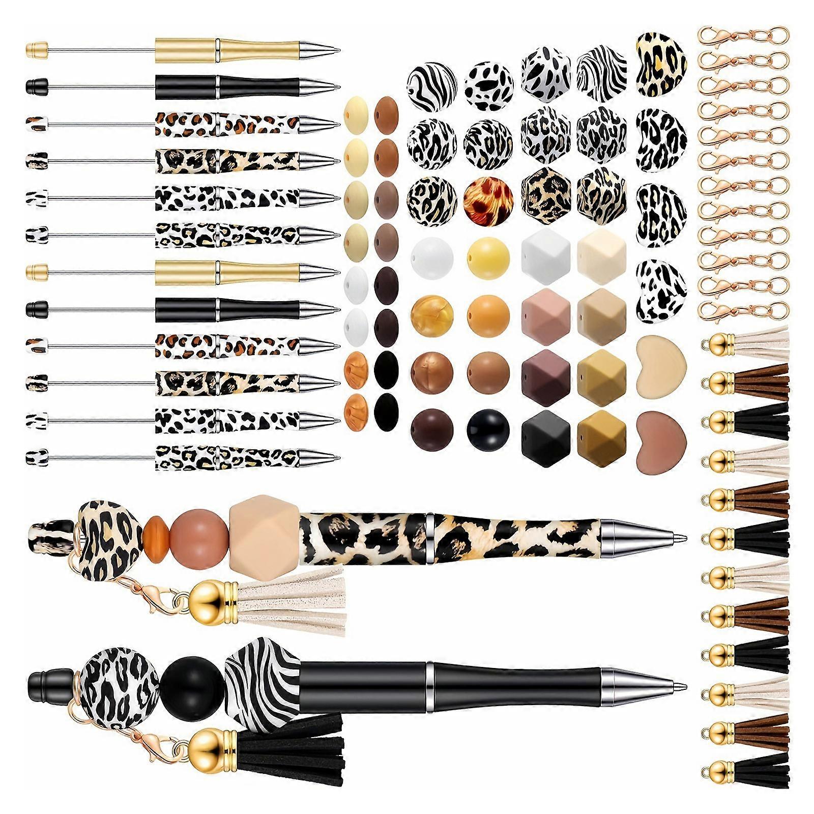 עט חרוזים עם הדפס נמר, עט חתימה, עט כדורי לחרוזים, עט לחרוזים, עט יצירה, עט כתיבה חלק, צבעוני