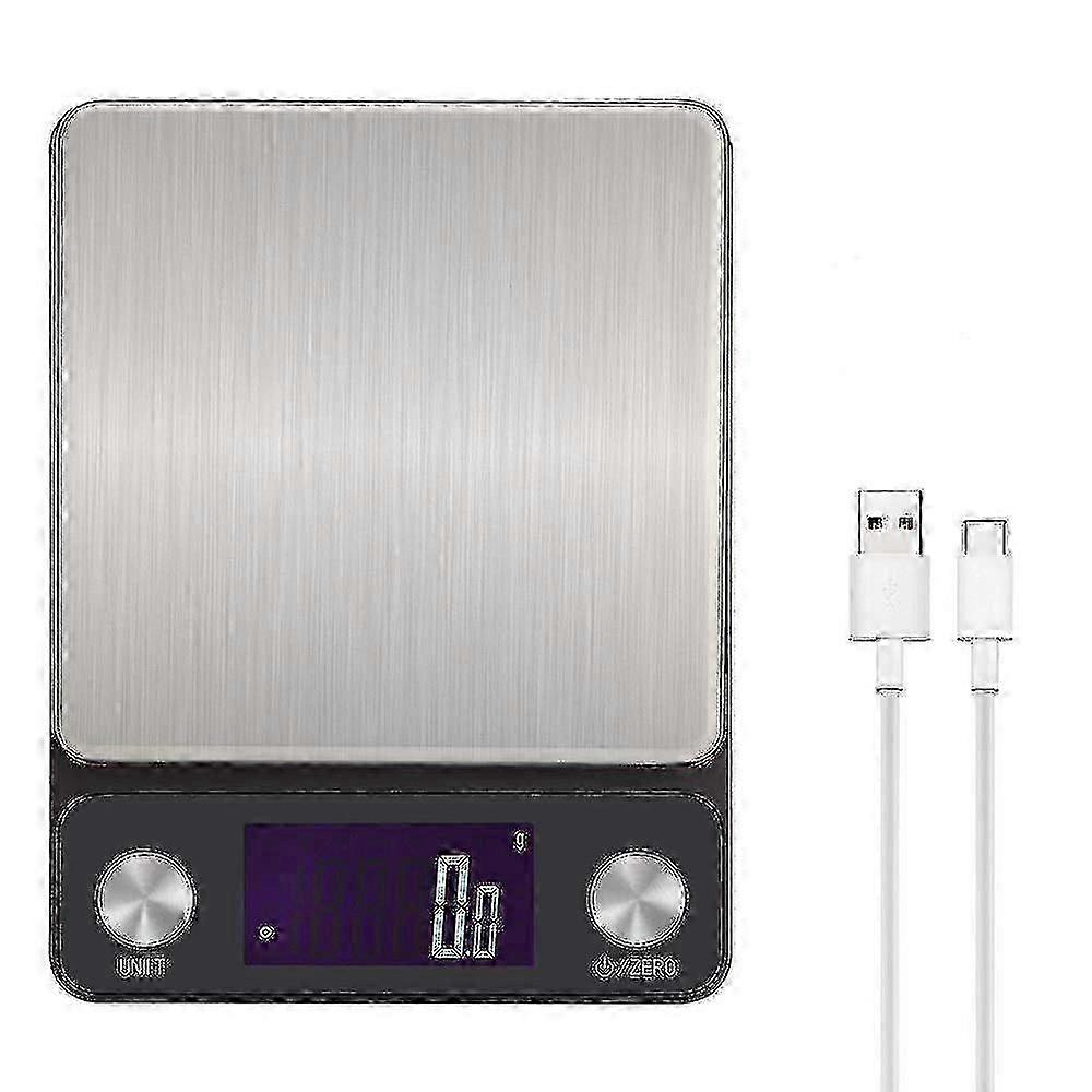 Digital Kitchen Scale, USB Rechargeable, High Accuracy with Backlit LCD Display - 3kg/0.1g Weight Accuracy, Black