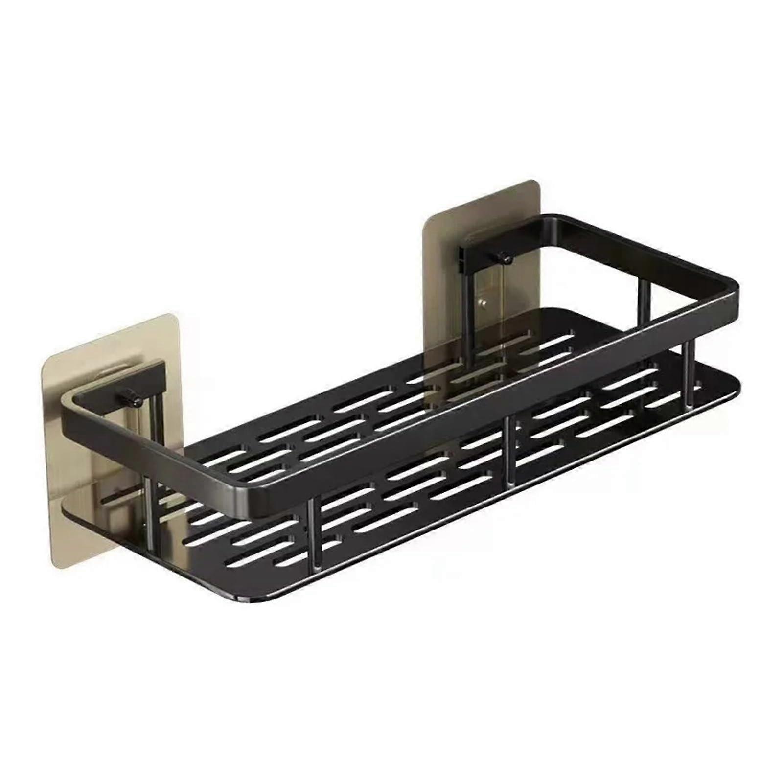 Bathroom Storage Wall Mount Shampoo Makeup Organizer No Drill Wall Shelf Silver Model 104