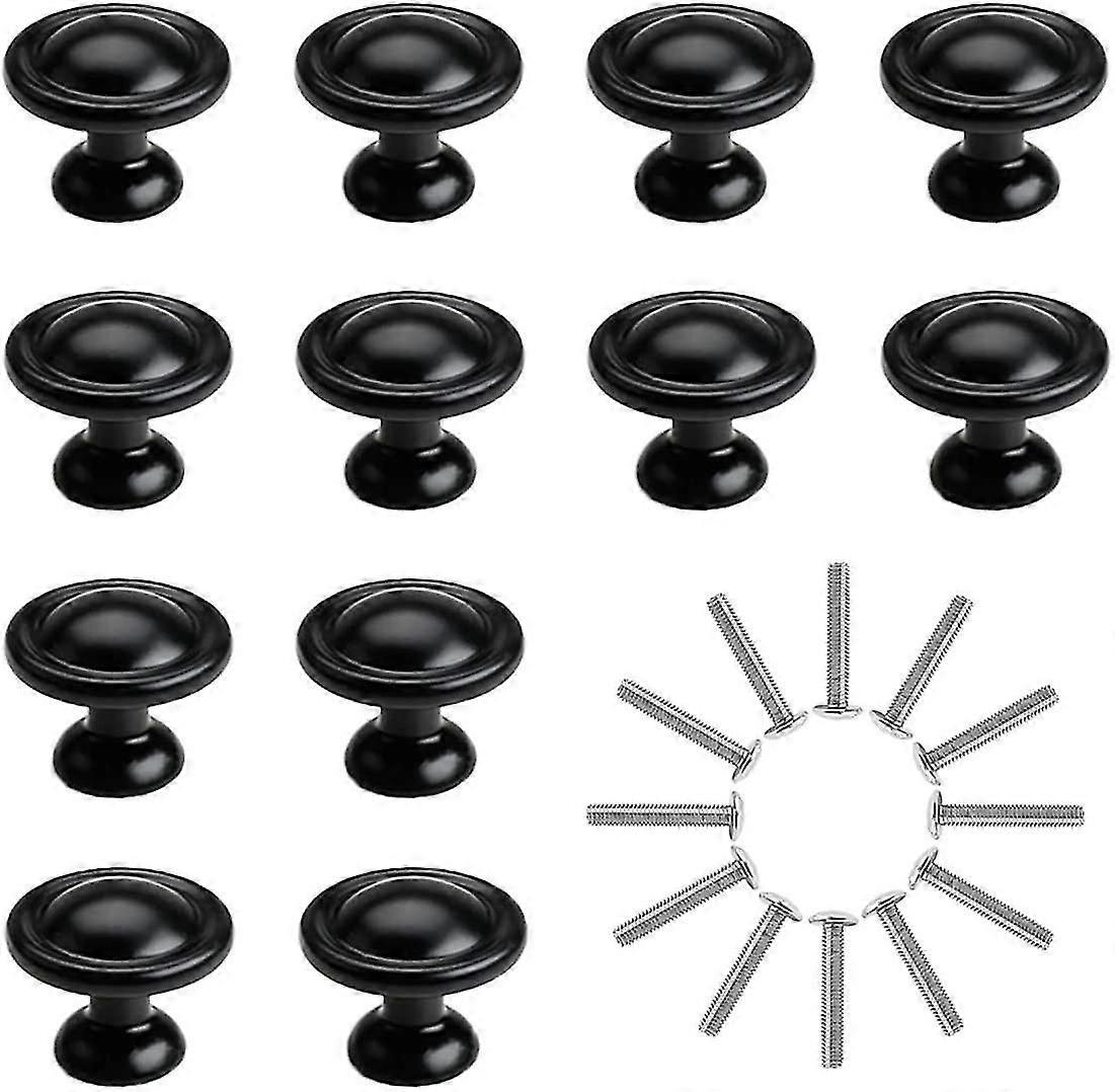 12pcs Drawer Knobs, Black Cabinet Knobs, 28mm Aluminum Alloy Drawer Pull Handle, One Hole Cupboard Handles, Door Knobs With Screws For Wardrobe Furnit