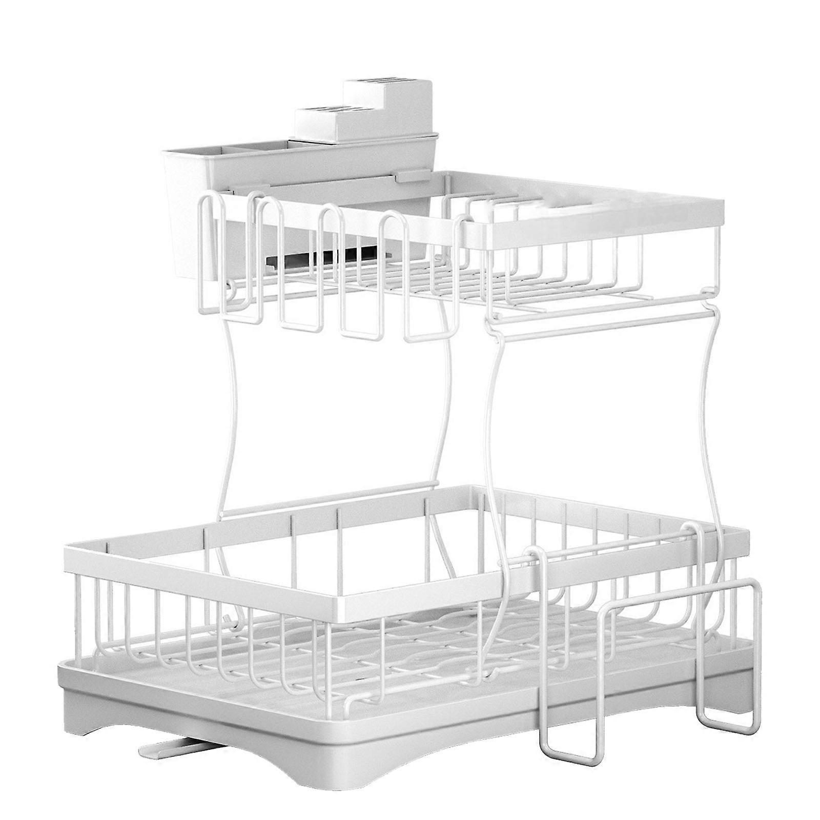 Multiurpose 360° Rotating Double Layer Dish Drying Rack Home Accessory for Efficient Kitchen Supplies Organization  White