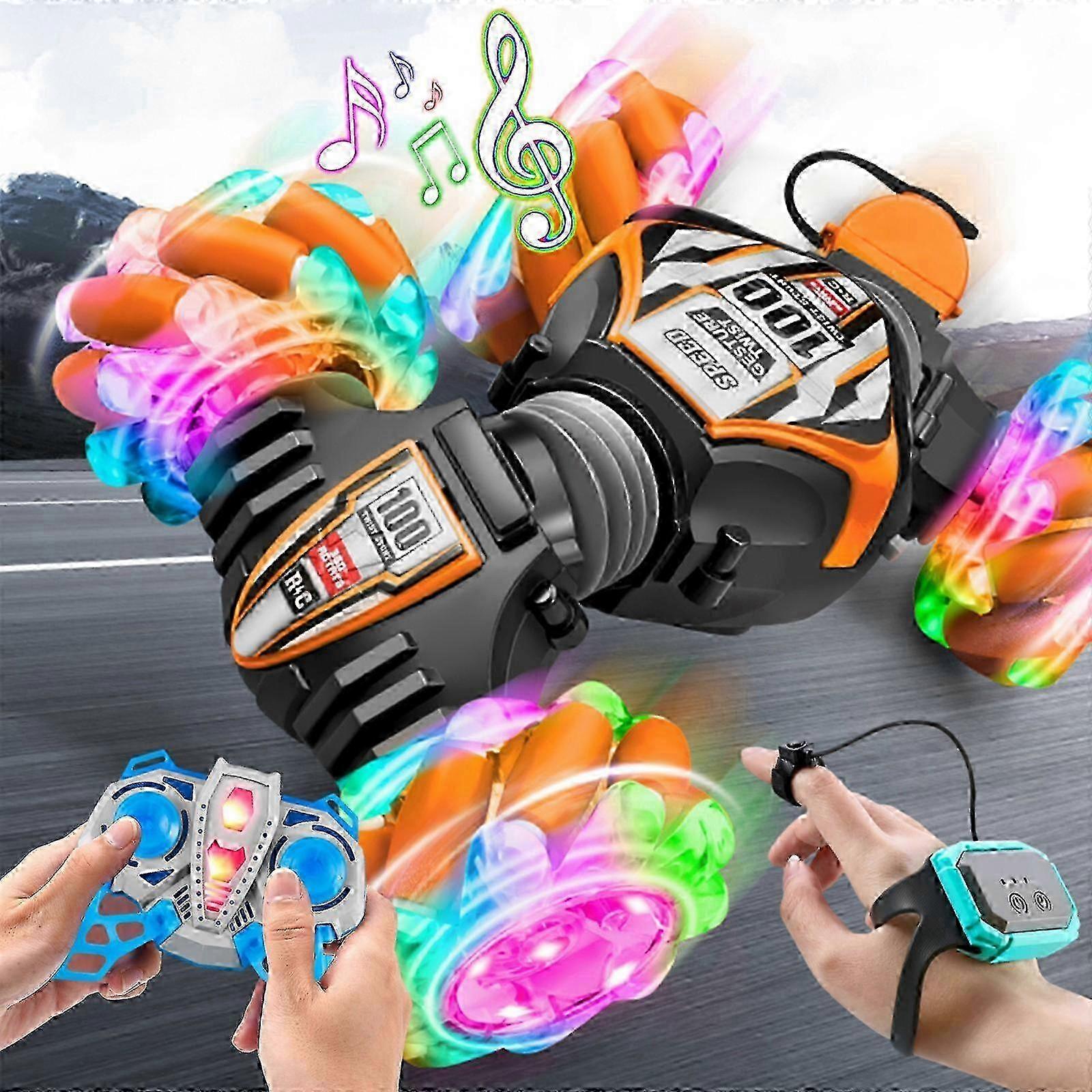 RC Stunt Car Toys For 6-12 Year Old Kids - 4WD Remote Control Car With Watch Controller- Gesture Sensor - Rotating RC Car With Lights, Music, Sp