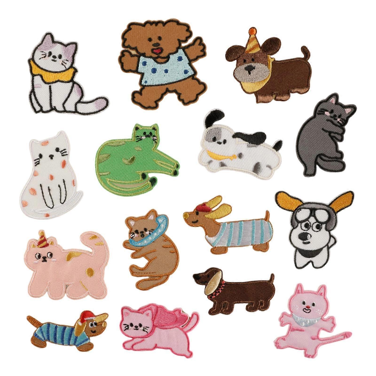 15 Pcs Cartoon Cats Embroidery Patches Animal Iron On Patches Embroidered Patches Repair Patches Dogs Sewing Patches Cs