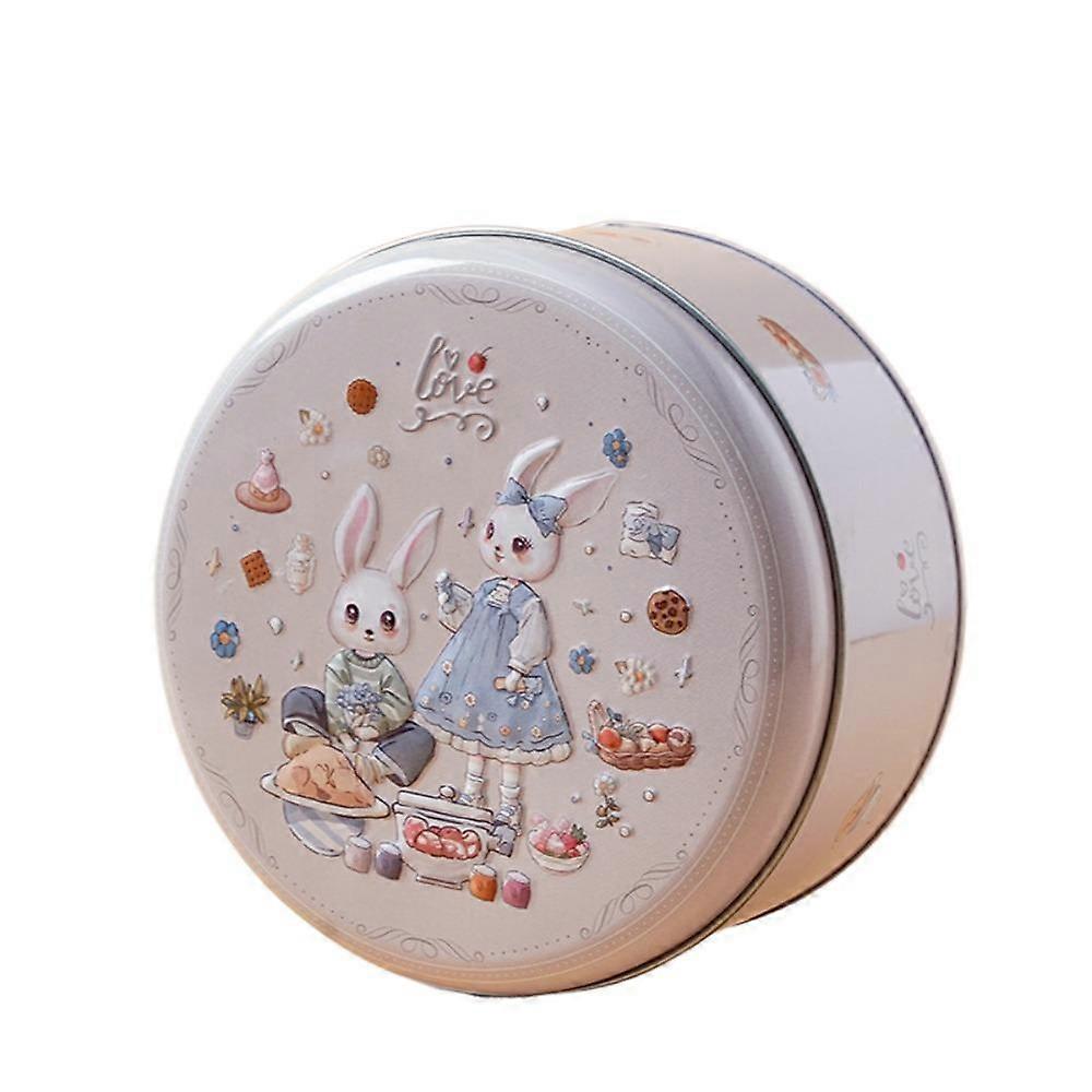 Round Cookie Tin Box Cartoon Rabbit Printed Gift Packaging Box  Sugar Packing