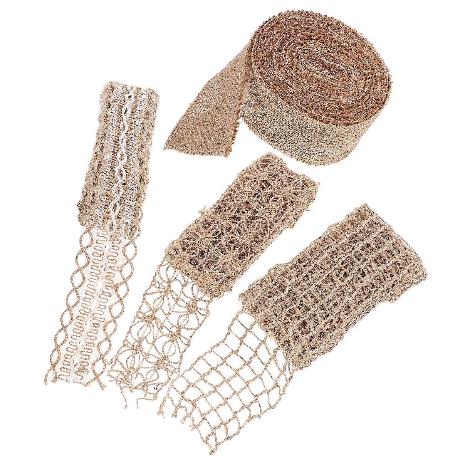 Craft Burlap Ribbon for Decor 4 Rolls Vintage Mesh Ribbon for Wrapping