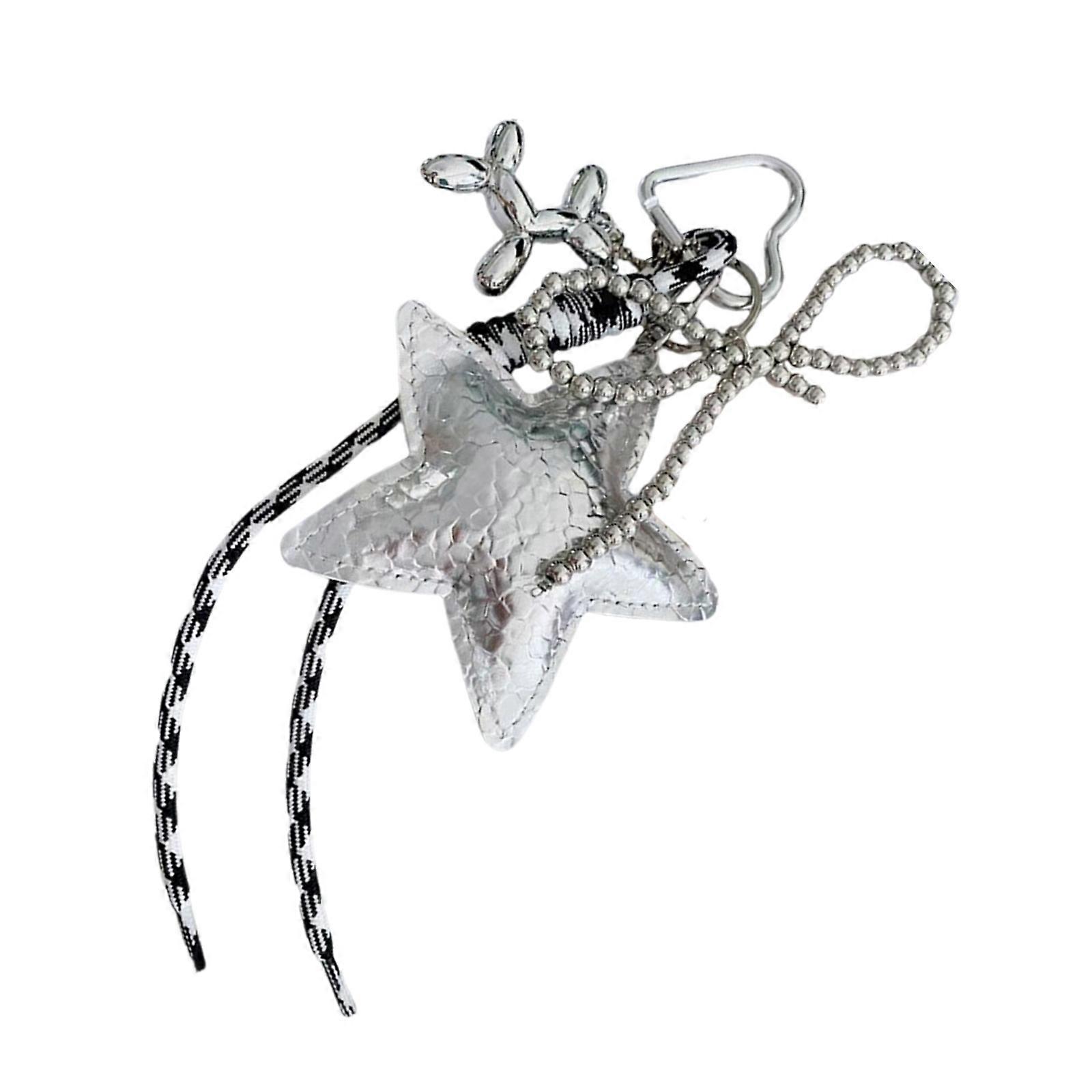 Sturdy PU Materials Wrinkle Craft Five Point Star Keyring Ornament for Handbags and Daily Use Multicolor