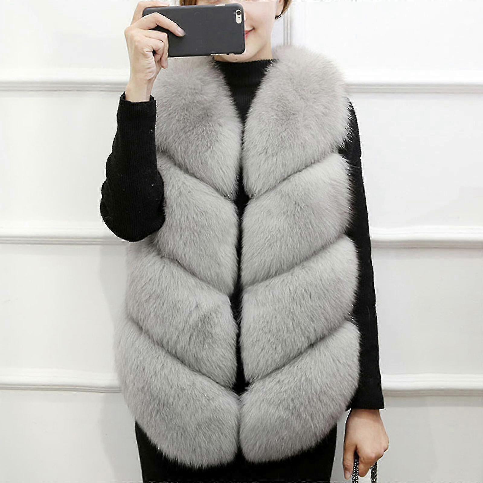 Damväst i fuskpäls - Varm ärmlös vinterjacka