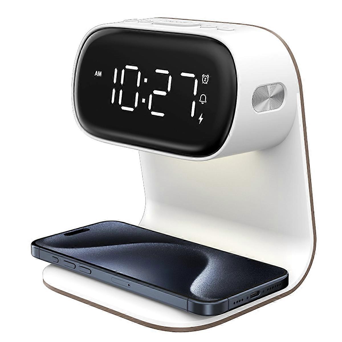 Multifunctional Clock with Night Light, Wireless Charging Clock, Holiday Couple Gift, Three Brightness Clock A EU Plug