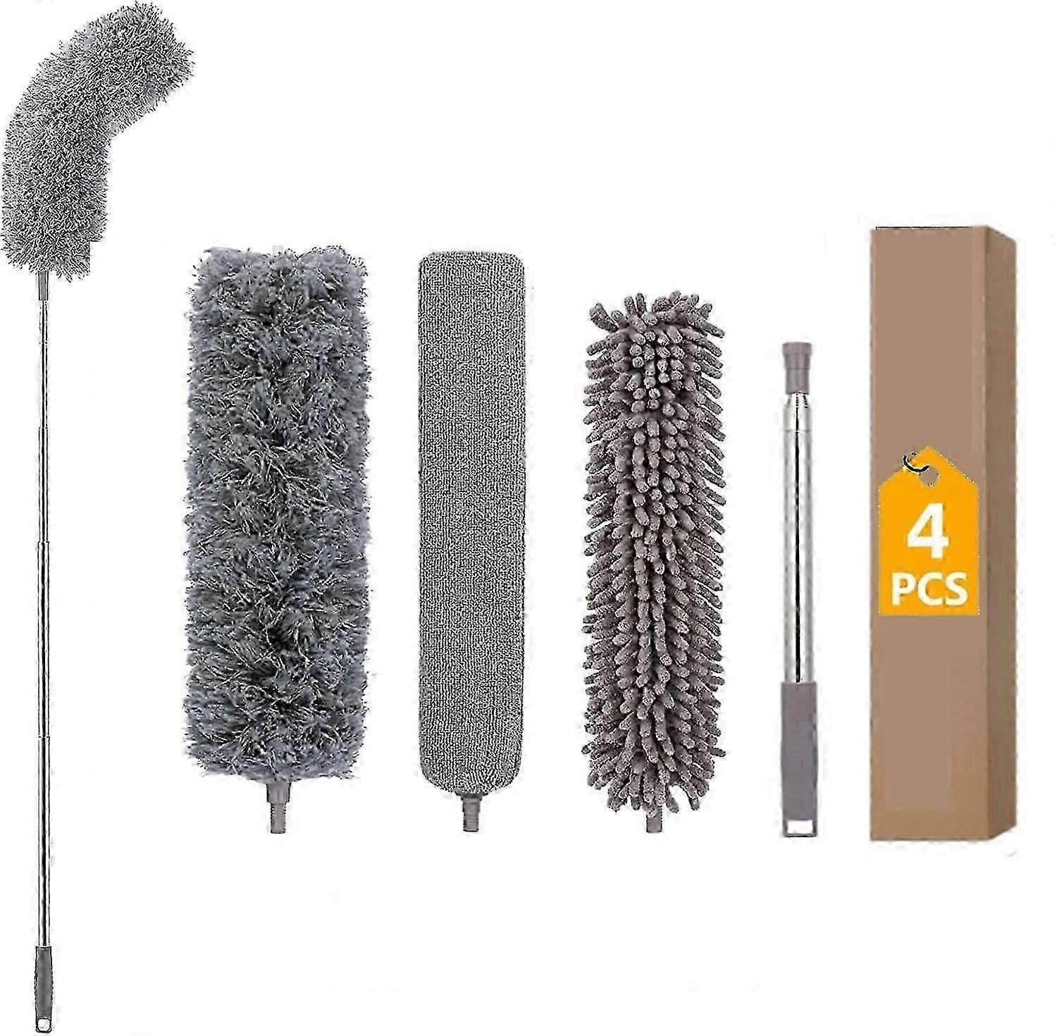Microfiber Duster Set For Efficient Home Cleaning, Flexible And Bendable Telescoping Extension Pole With Replaceable Microfiber Head, Washab