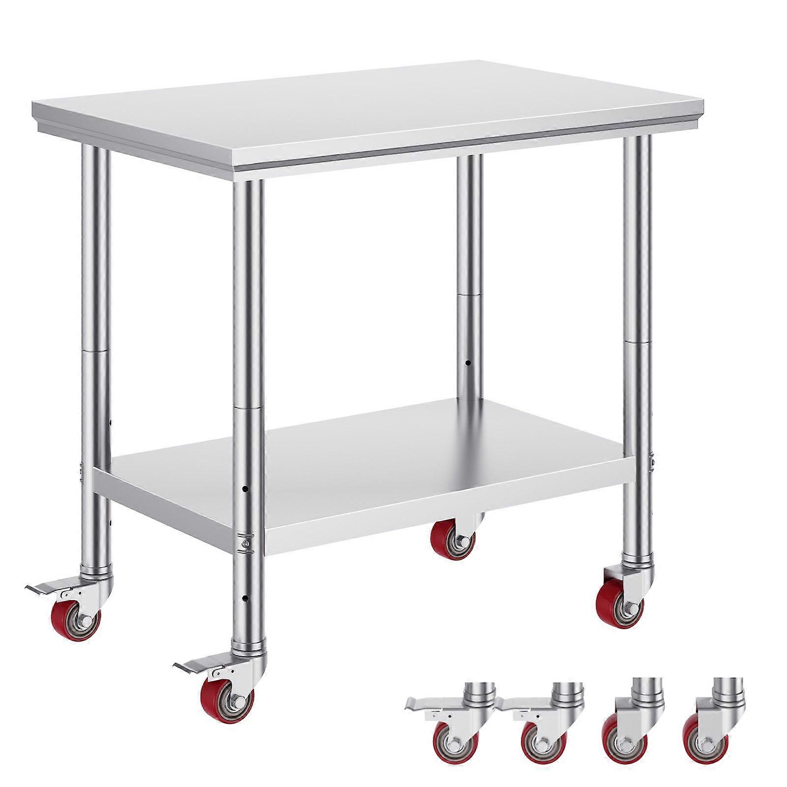 90x60 CM Stainless Steel Table Work Bench Catering w/ Wheels Casters Prep Table