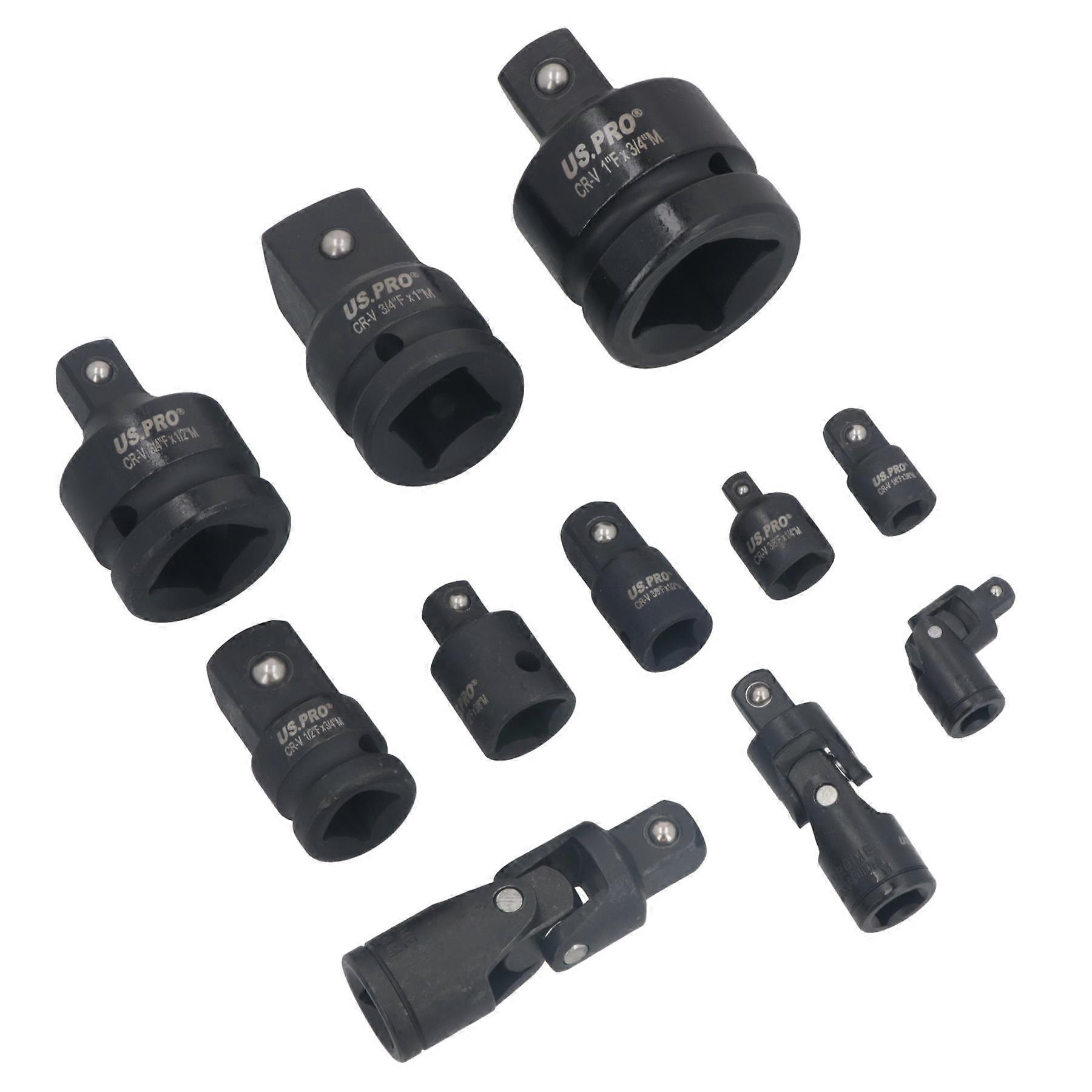 Impact Socket Adaptor Step Up Reducer And Universal Joint Set 11pc BERGEN AT881