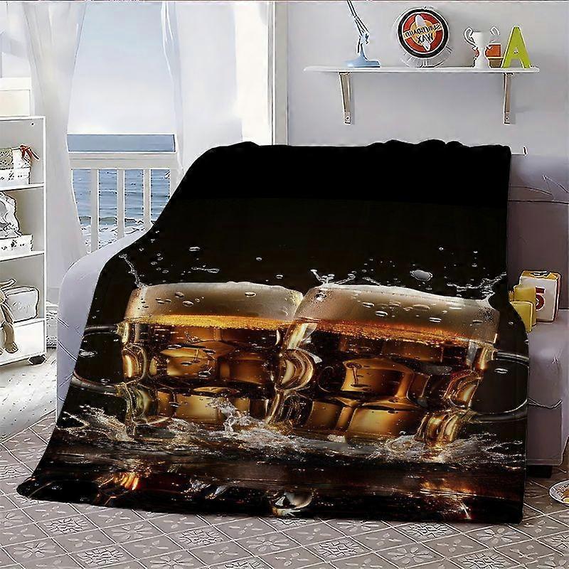 Luxury Flannel Blanket with Two Golden Beer Mugs & Foam Design - All-Season Soft 100% Polyester Throw for Couch, Bed, Tr-CDSAK246