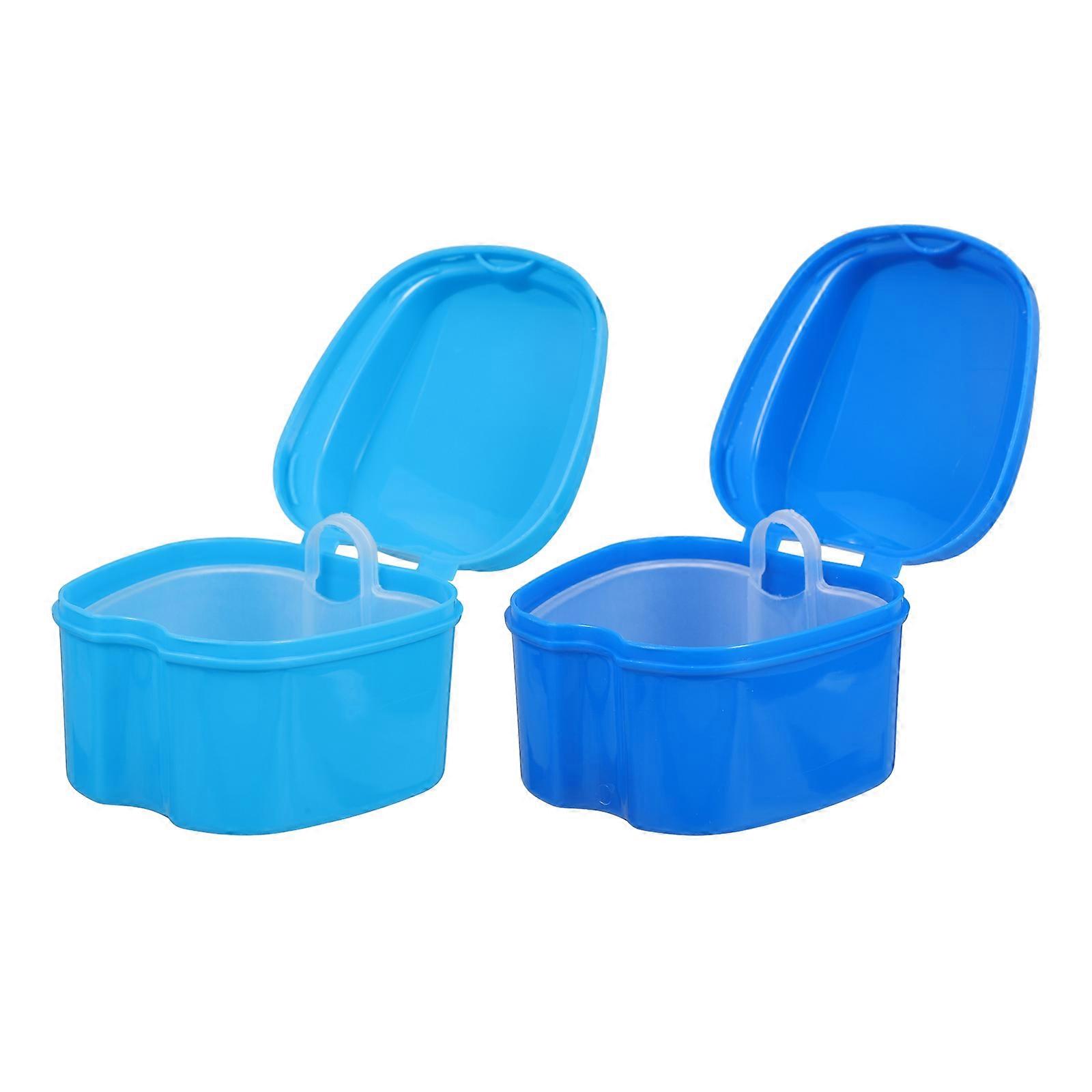 Mouth Guard Case Portable Denture Box for Dining Out Pp Material Assorted Color with Hygiene Maintenance Function 2Set