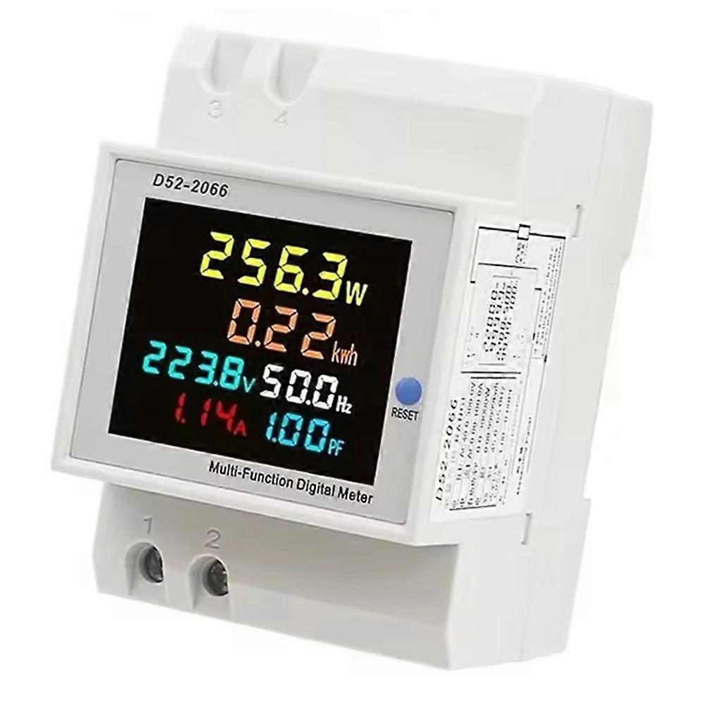 D52-2066 Energy Meter Din Rail Electricity Usage Monitor 100A Voltmeter Ammeter Watt Kwh Frequency Power Meter A