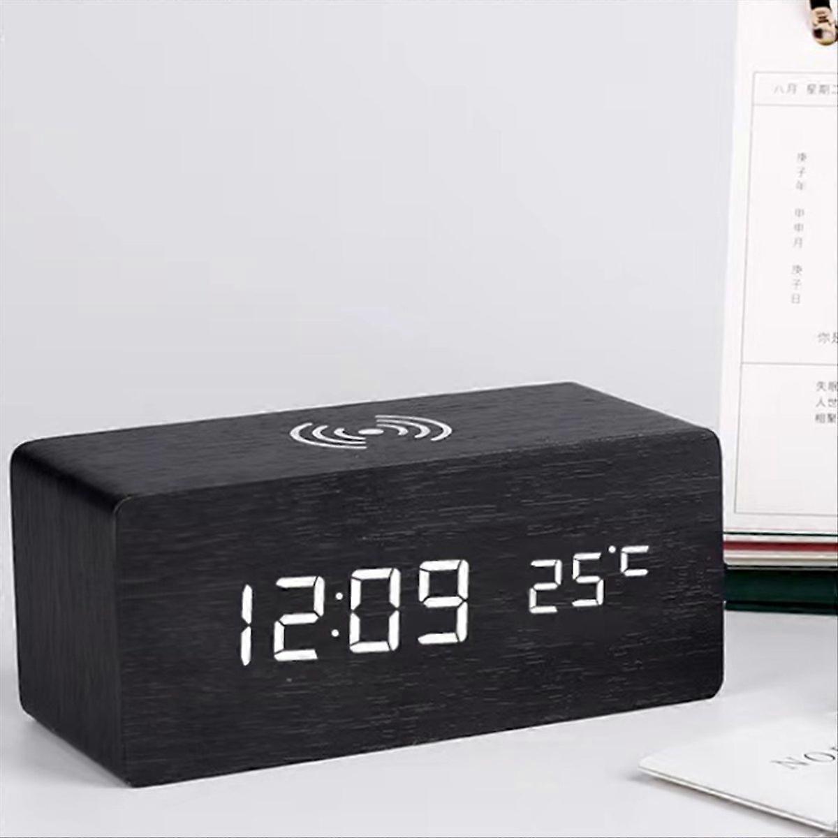 Wireless Charging LED Alarm Clock with Date & Temperature