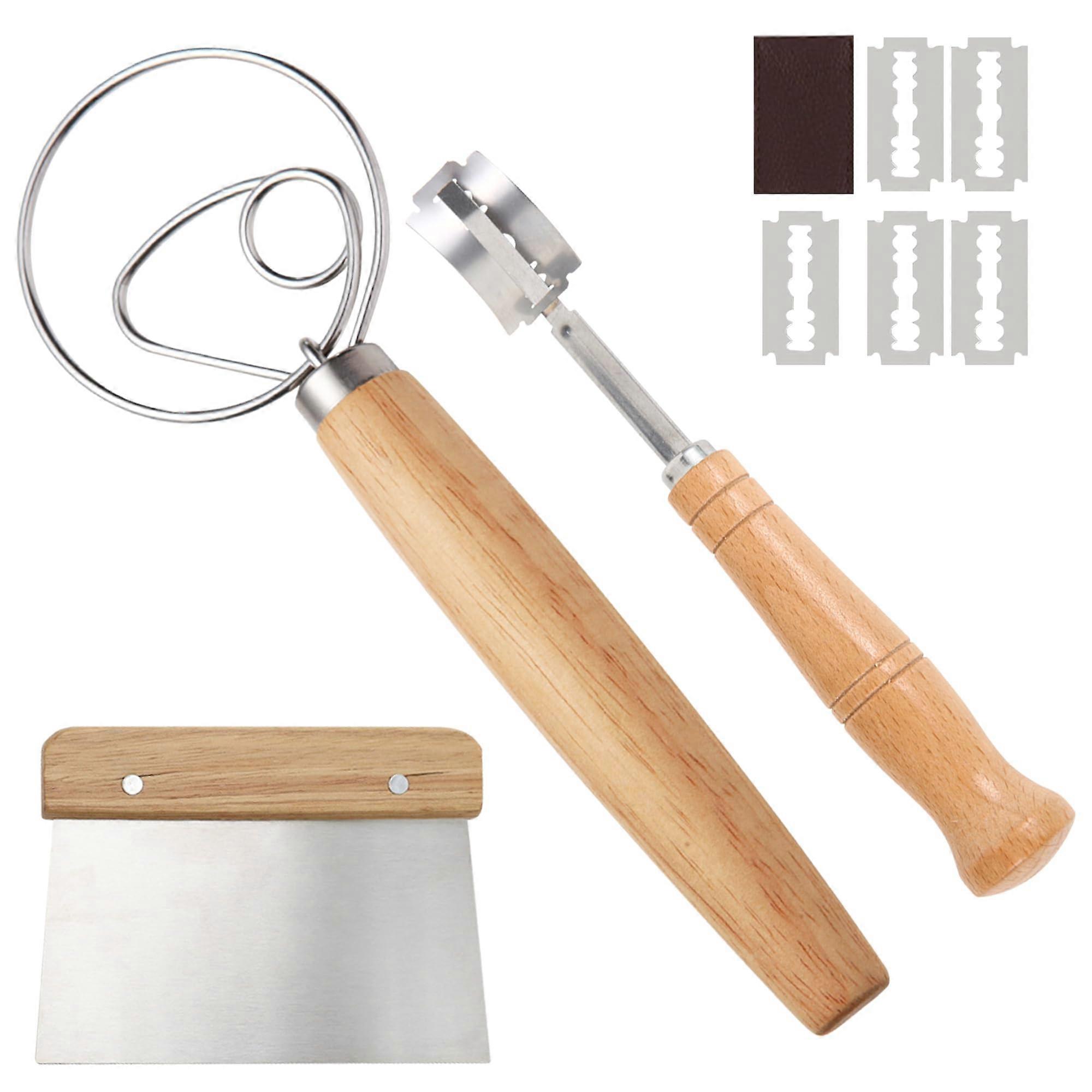 Sourdough Bread Baking Kit with Danish Dough Whisk, Bench Scraper and Lame with 5 Blades