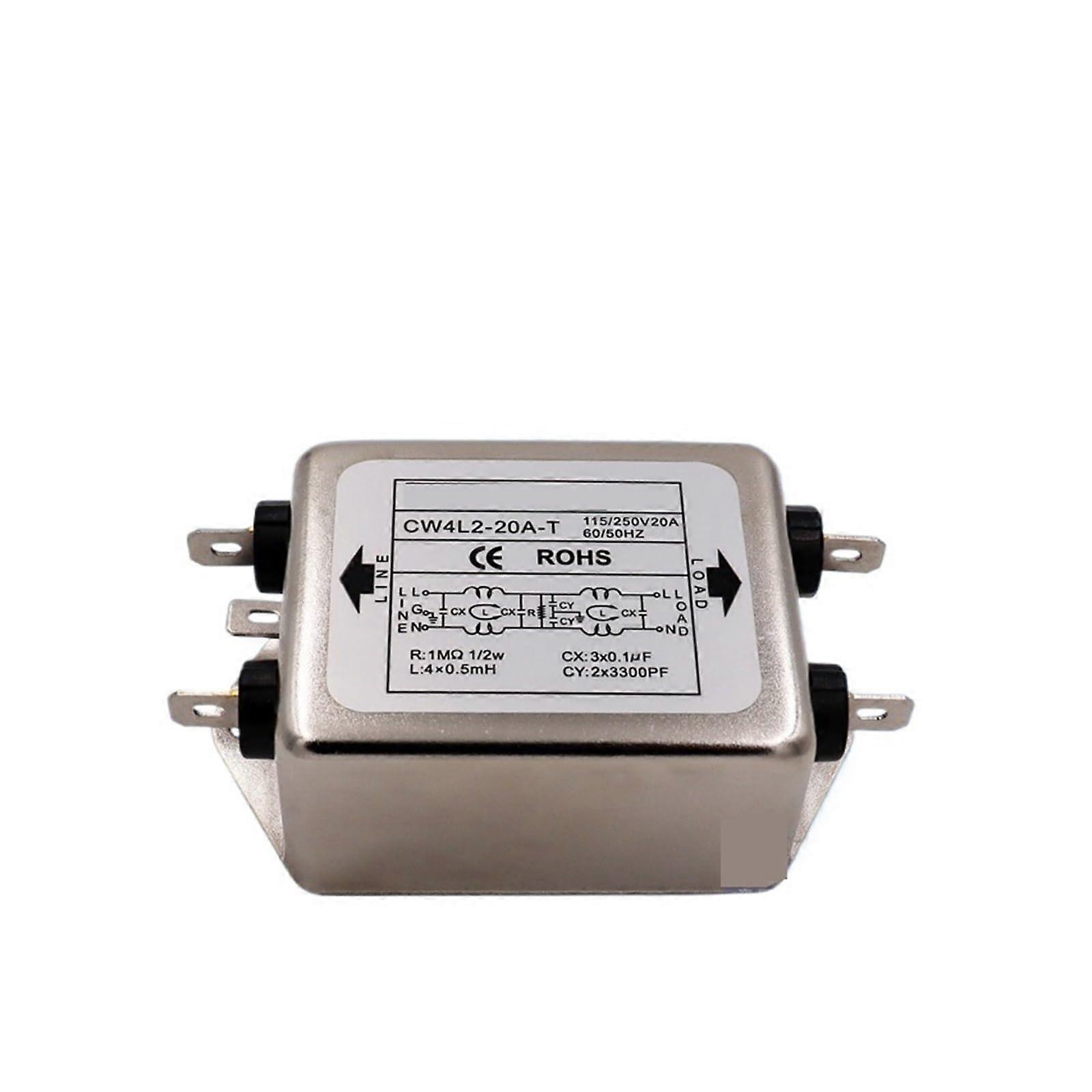 CW4L2 20A Dual Stage EMI Power Filter 220V AC Noise Suppression Single Phase Bipolar Terminal