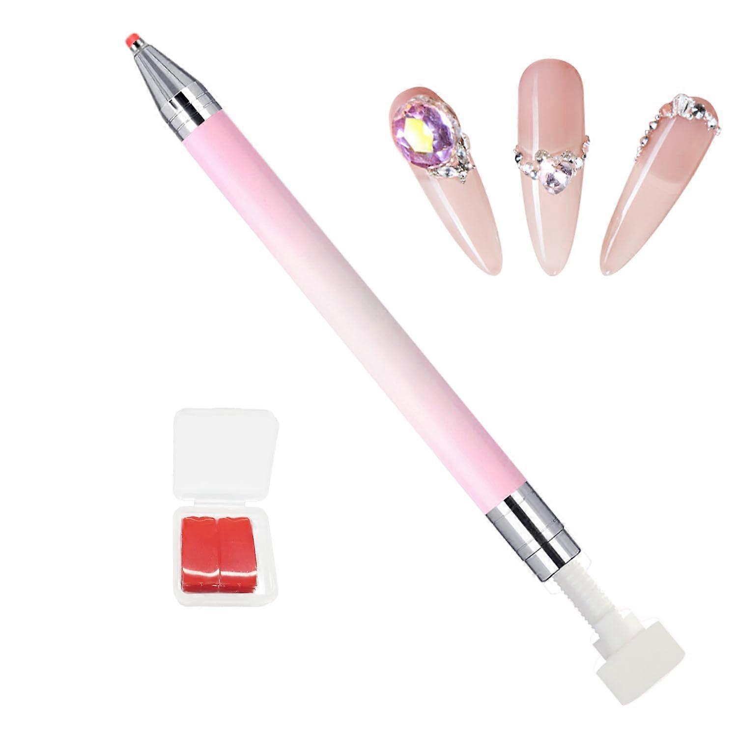 Nail Art Rhinestone Picker Pen with Refillable Wax Tip, Pink to White Gradient Crystal Tool