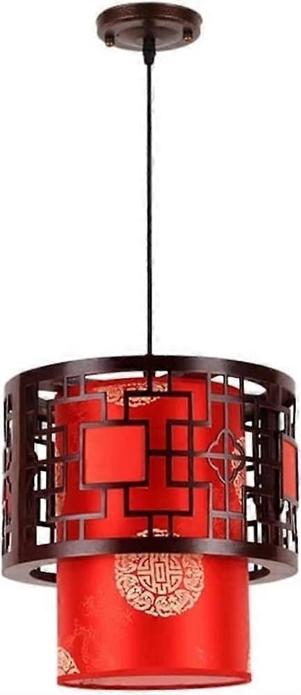 Chinese Style Lantern Pendant Light Fixture with Adjustable Height and Warm Glow, Red Ceiling Lamp