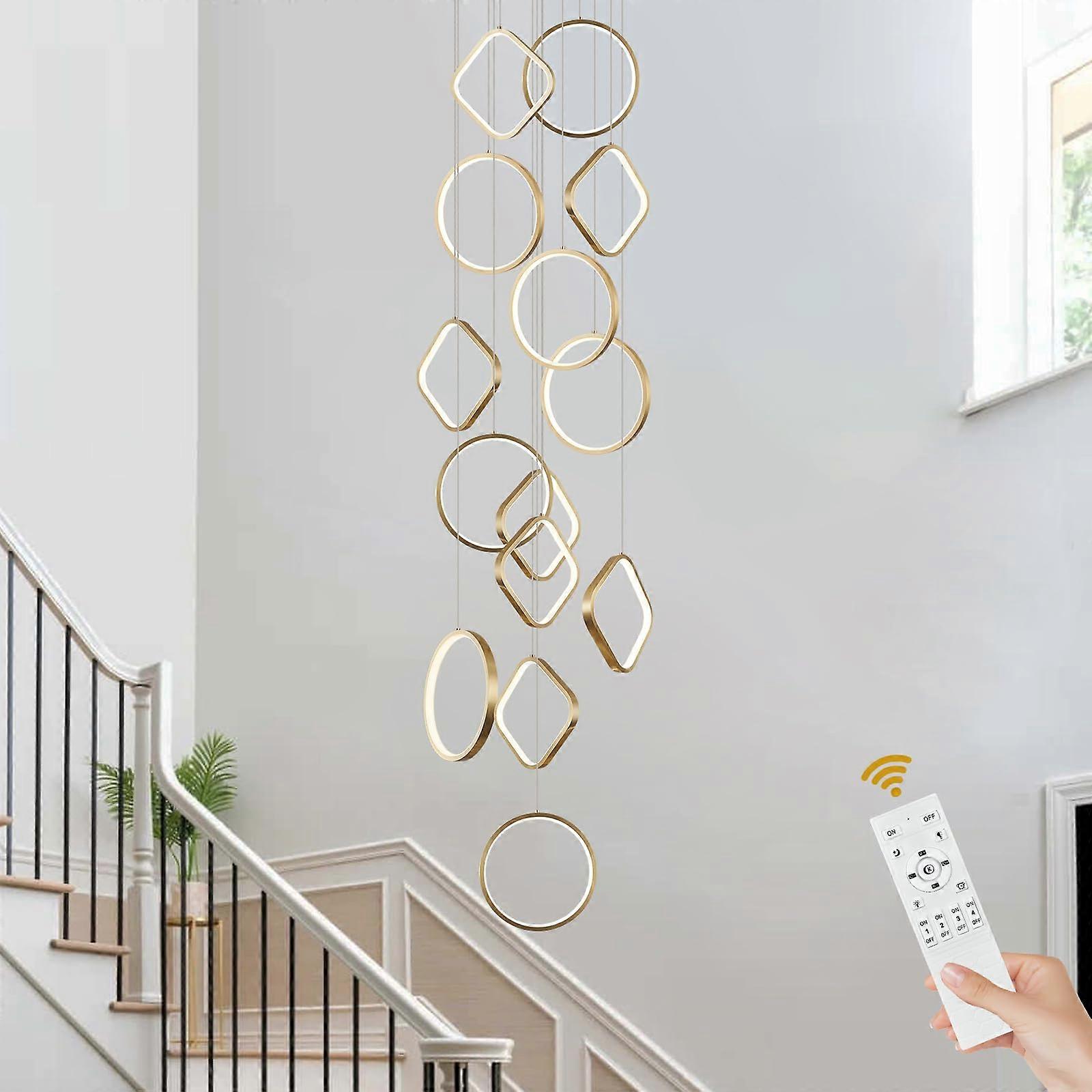 Modern LED Gold Chandelier for  Ceilings, 14Light Dimmable with Remote, Adjustable Rings