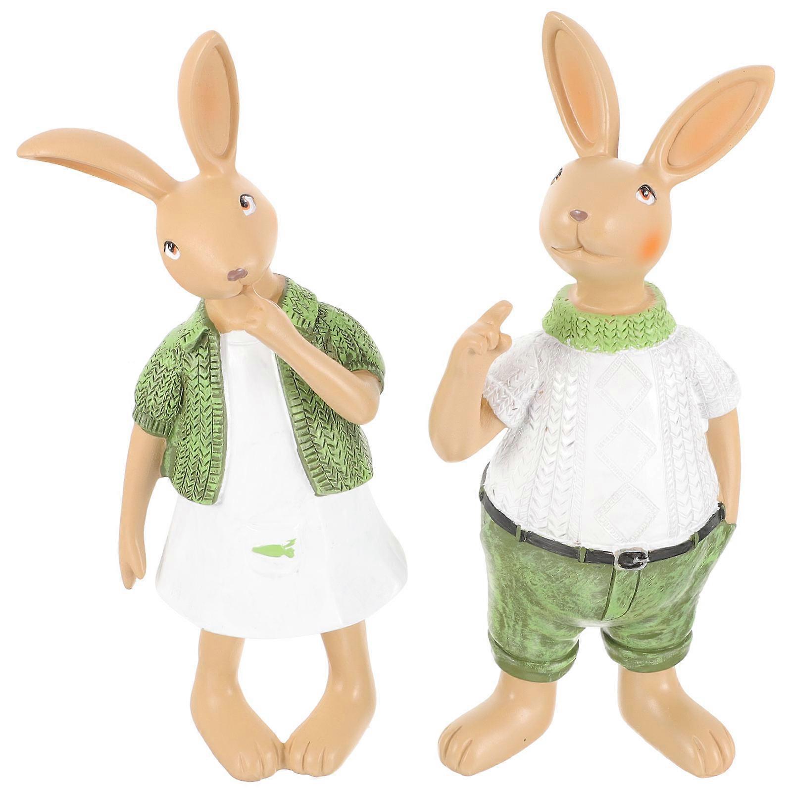 Rabbit Statue Resin Bunny Decor for Easter Decoration 1Pair