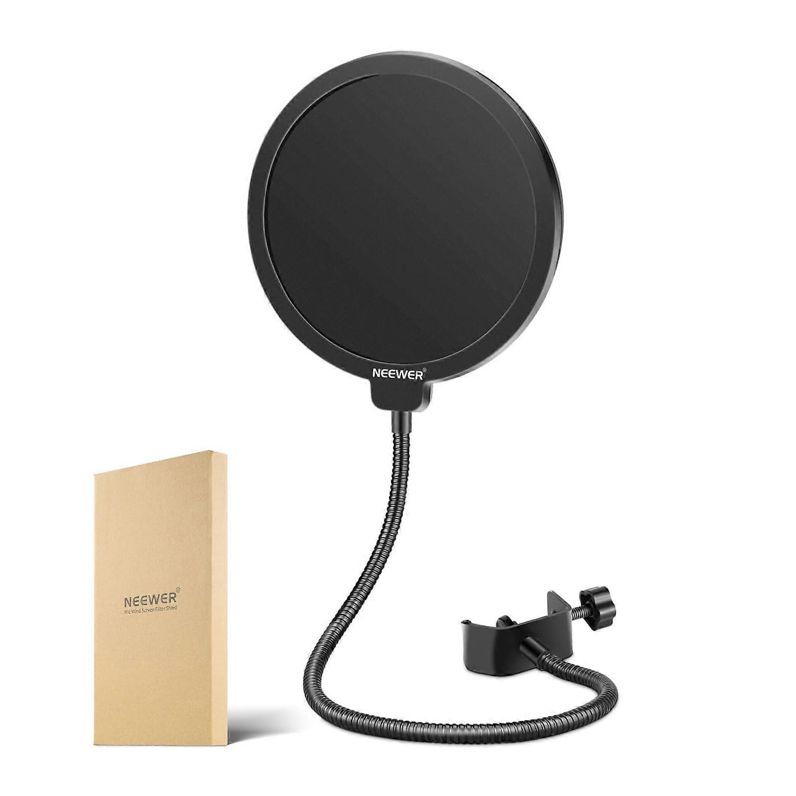 Dual Layer Microphone Pop Filter with 360° Adjustable Gooseneck, for Blue Yeti and Most Mics