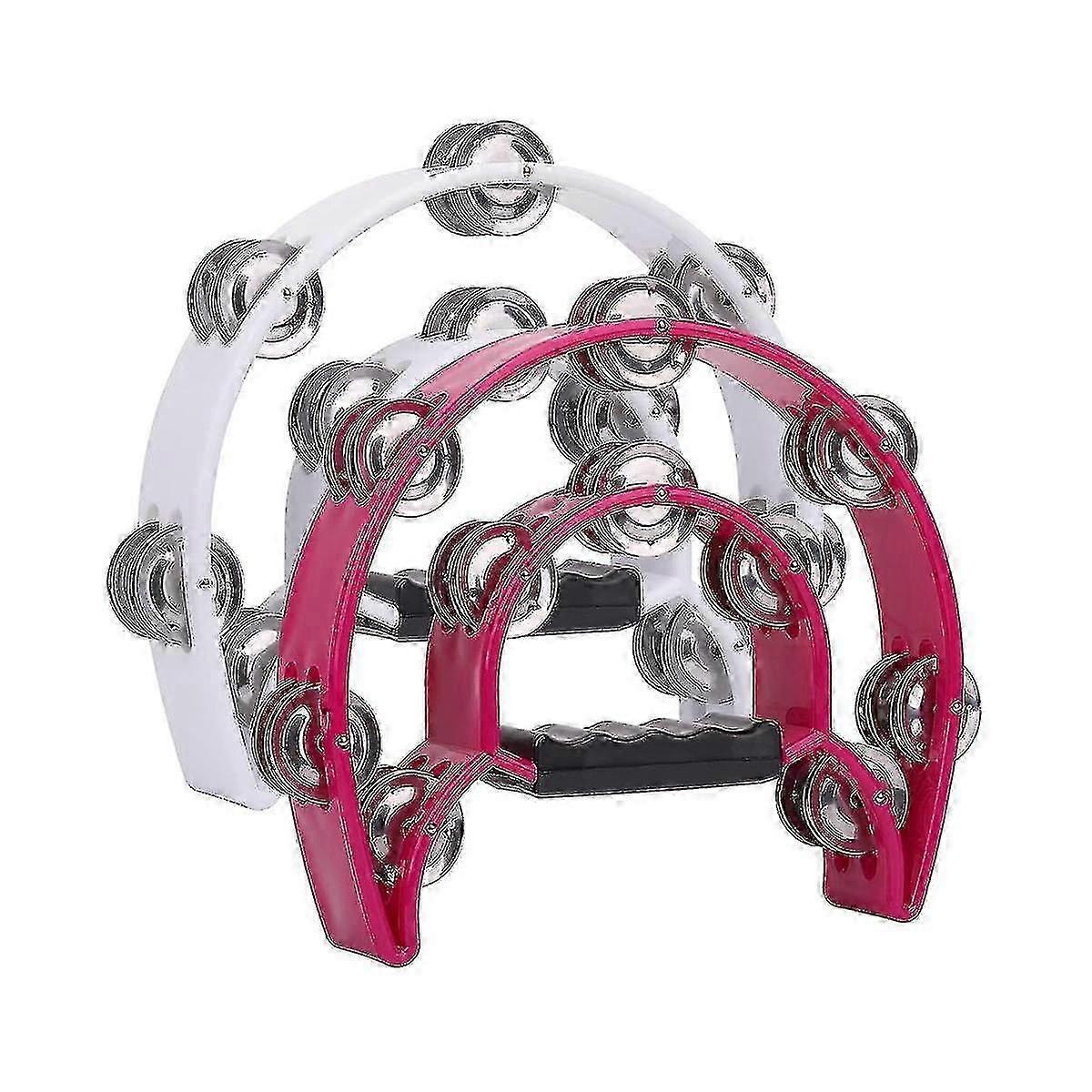 2pack 10inch Double Tambourine For Adult, Half Moon Musical Tambourine 20 Metal Jingles Hand Percus