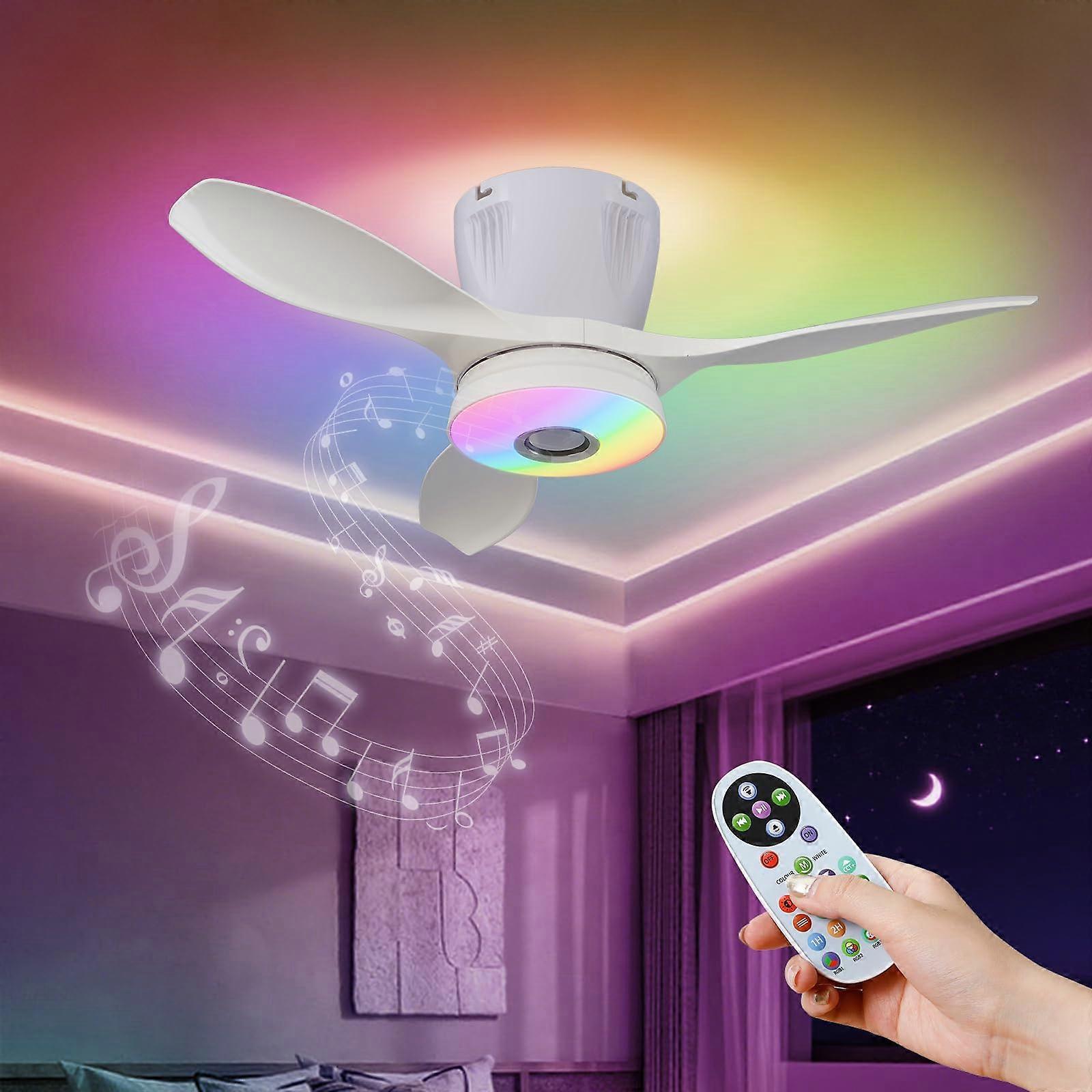 Smart Ceiling Fan with Light and Bluetooth Speaker, 21' Low Profile RGB LED with Remote Control