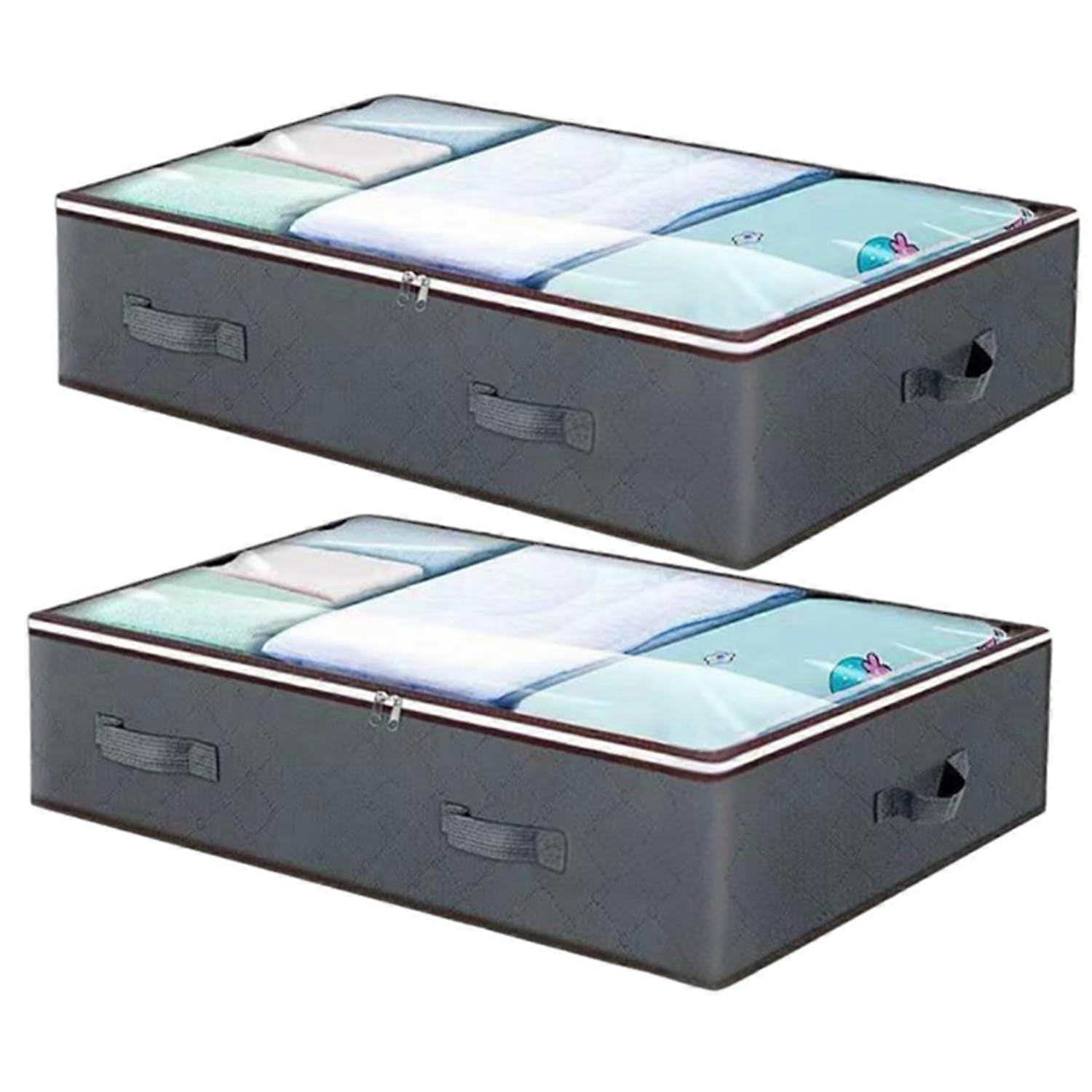 2 Pack Under Bed Storage Containers 90L Extra Large with Clear Window and Handles for Clothes Bedding