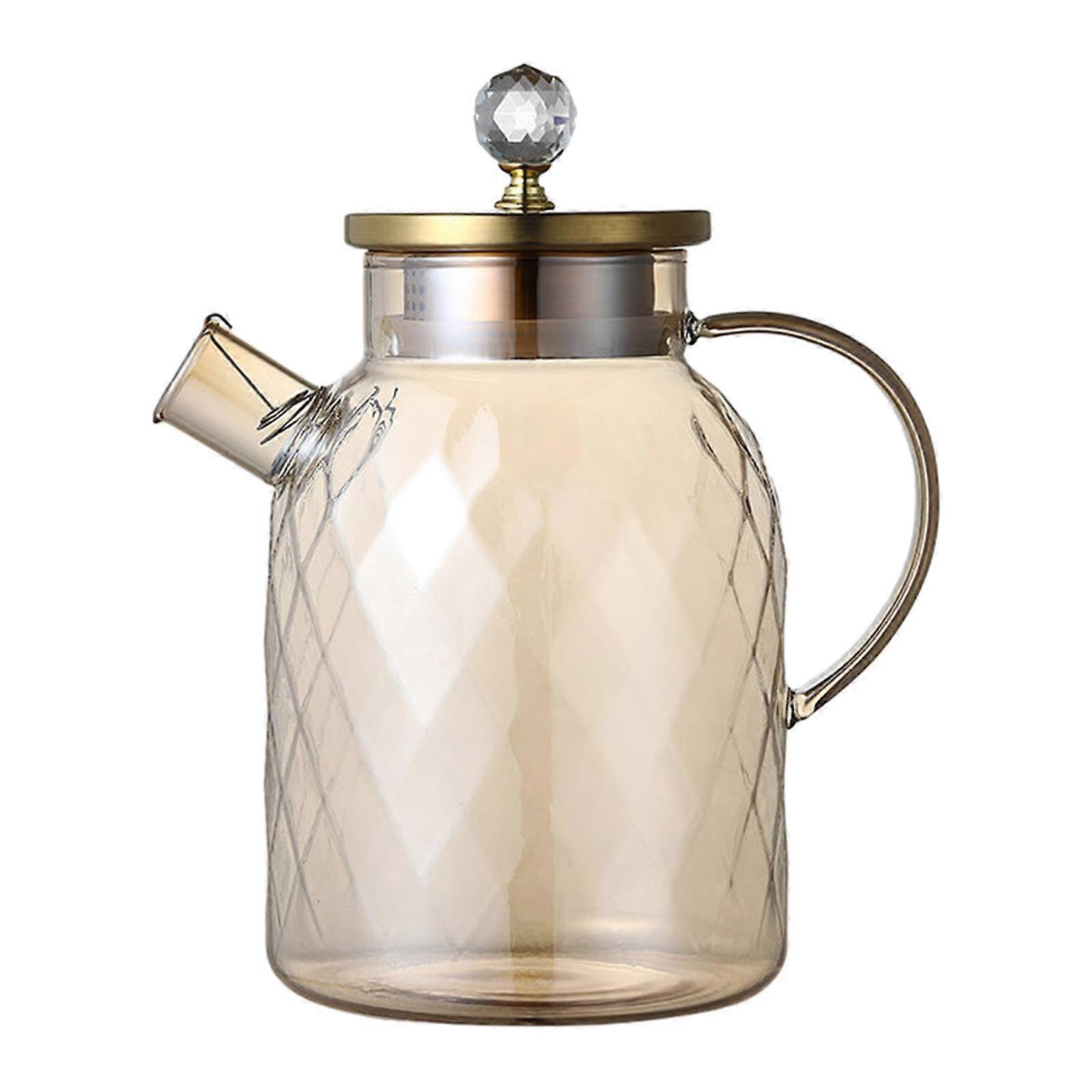 Glass Water Pitcher Large Capacity Carafe with Lid for Hot and Cold Drinks Wide Spout Stainless Filter