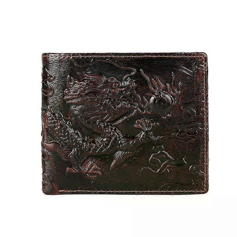 Genuine Leather Short Wallet Fashion 3D Dragon Embossed Purse Cowskin Leather Men Purse Card Wallet Bifold Wallet with ID Window