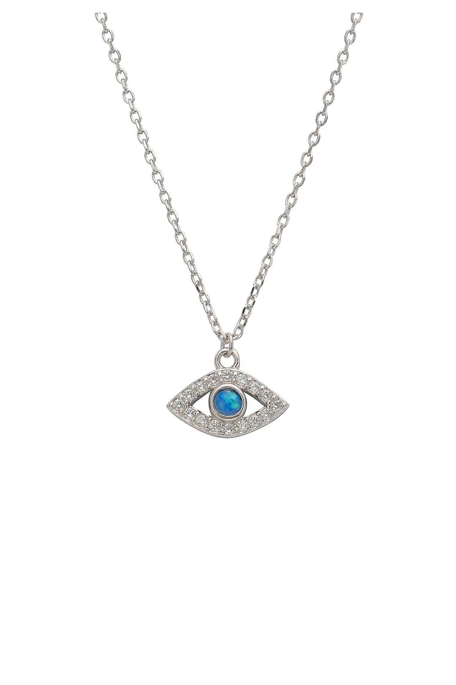 Elliptical Evil Eye Necklace Blue Opal Silver
