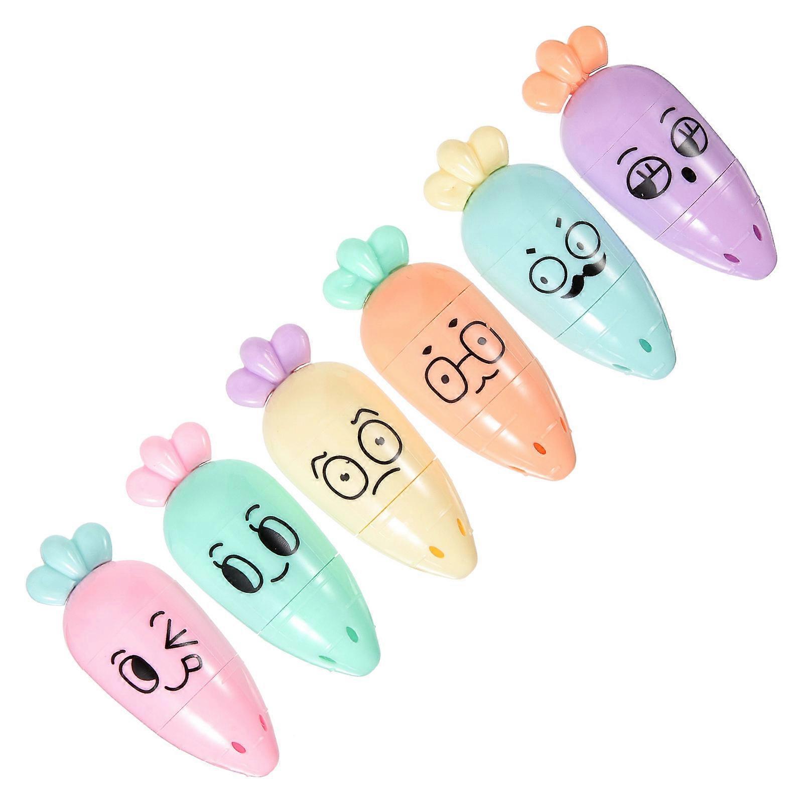 Compact Cartoon Fluorescent Pens Multi-Function Markers for Painting 6Pcs