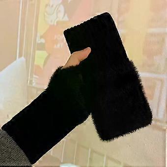 Autumn Winter Knitted Half Finger Flip Gloves Warm Student Cycling Windproof Convertible Mittens for Outdoor Daily Wear