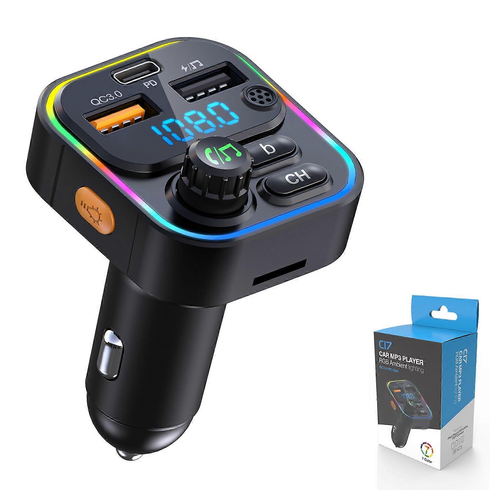 Bluetooth FM Transmitter with PD 22.5W Fast Charging, Bluetooth 5.0 Car Adapter, Hands Calling