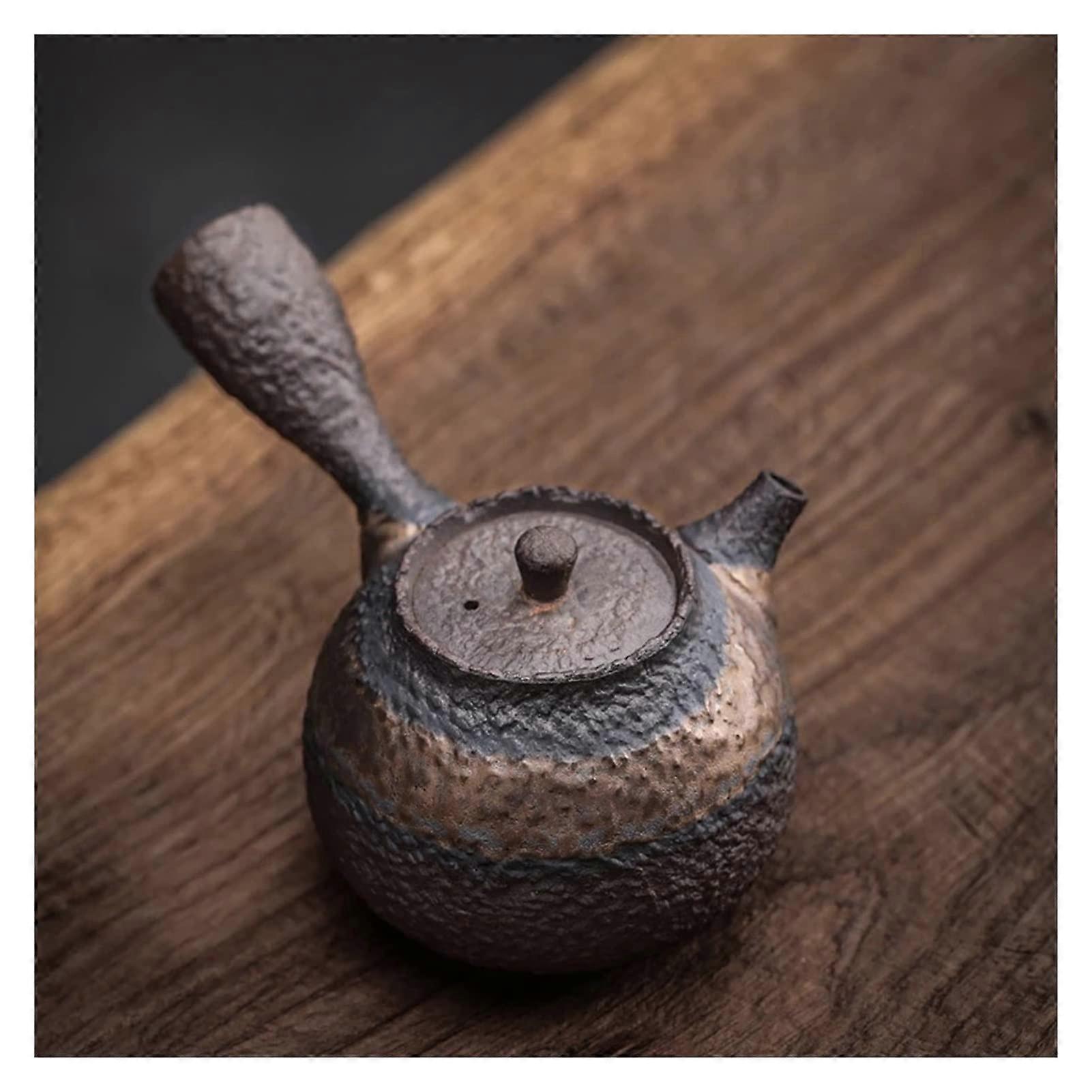 Ceramic Kung Fu Teapot with Side Handle, Retro Coarse Pottery for Loose Leaf Tea, Smooth Flow