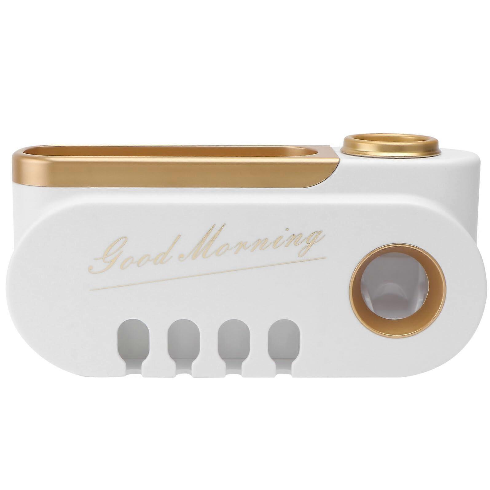 Self Adhesive Toothbrush Holder with Toothpaste Storage, Compact Bathroom Wall Organizer