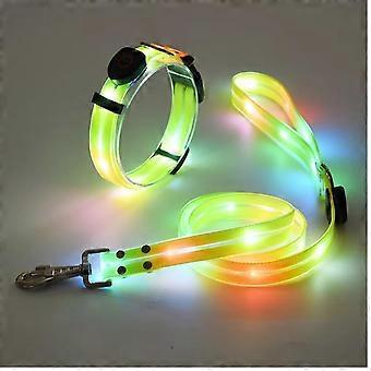 LED Dog Collar and Leash Set  Rechargeable Waterproof Glow in Dark with  Visibility Lights Green