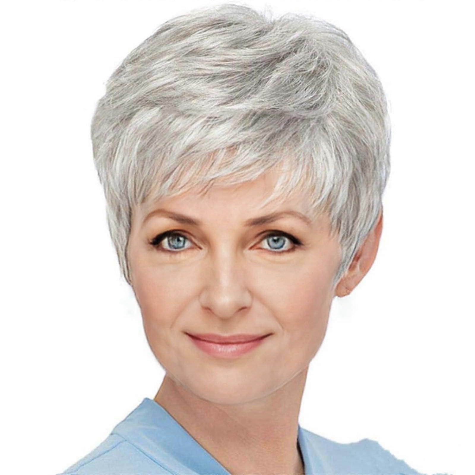 Short White Pixie Cut Synthetic Wig for Women, Silver White Layered Chic Style