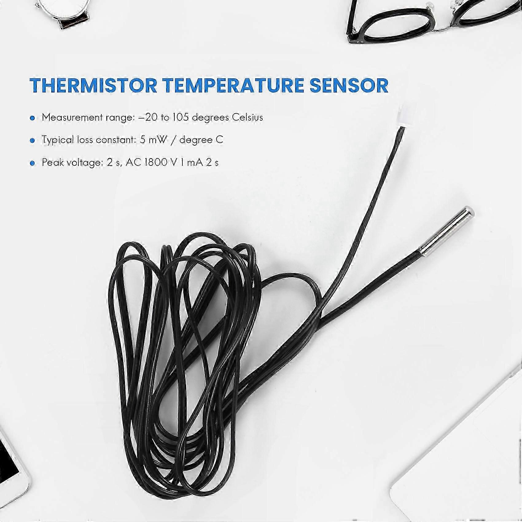 2-meter waterproof probe cable for thermistor temperature sensor, 10K 1% 3950, black