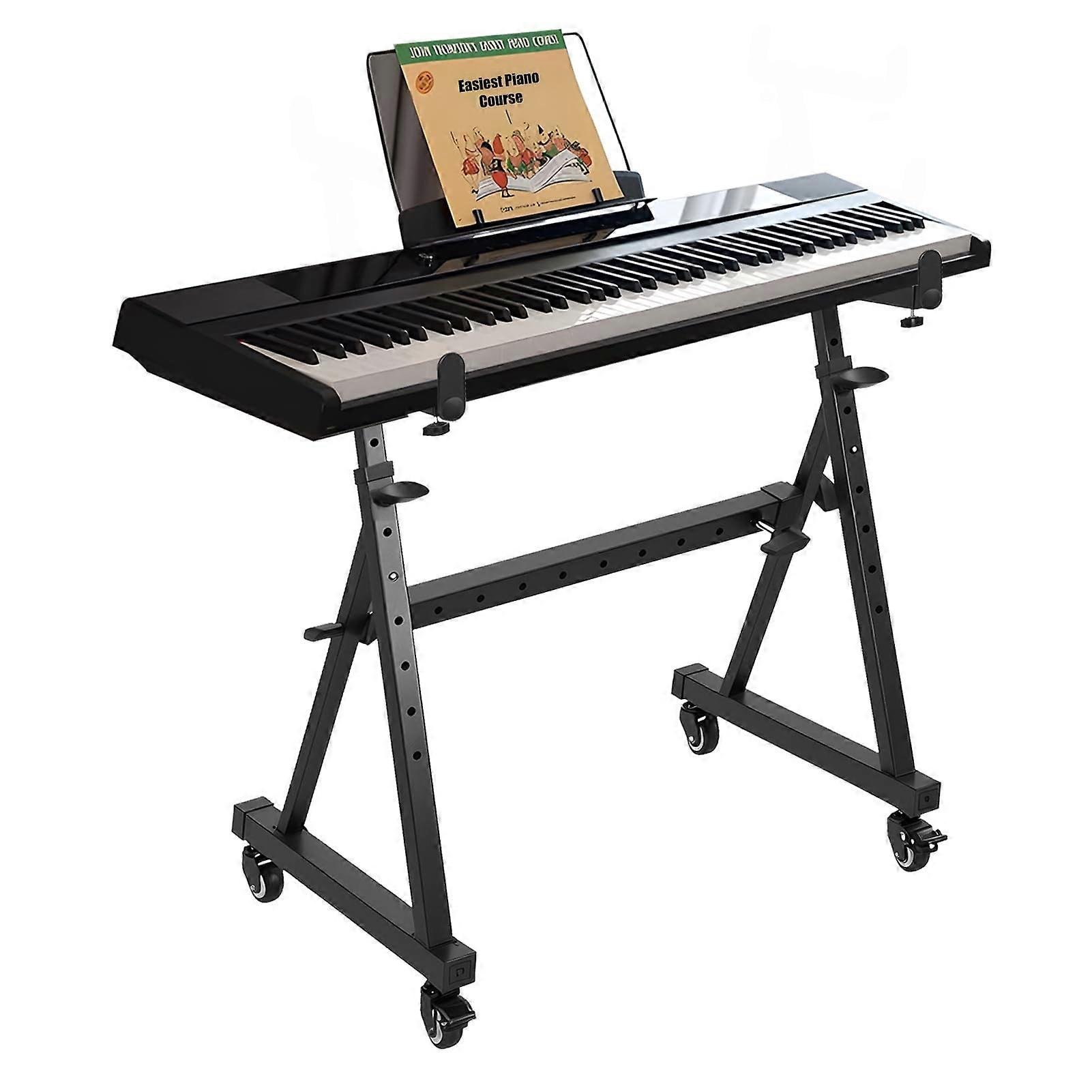 Adjustable Digital Piano Stand with Wheels, Heavy Duty Metal Frame 100kg Load, Foldable Z Shape