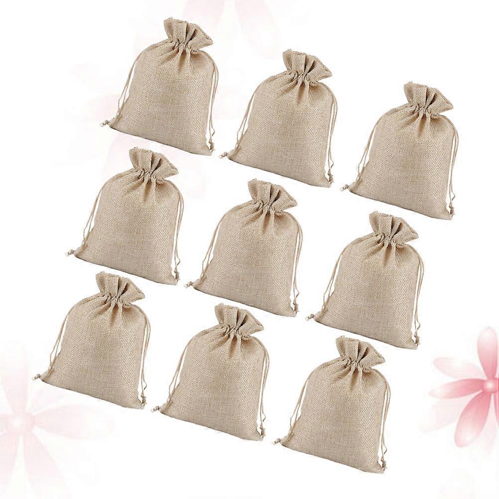 Mini Drawstring Pouch Rectangular Simple Style 8x10cm Beige 15Pcs