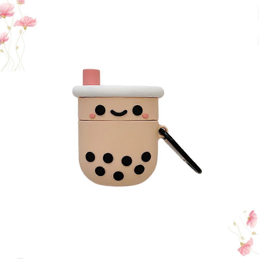 Creative Portable Wireless Earphone Headset Cover Bubble Tea Shape Travel Use Silicone Protective Case 1Set
